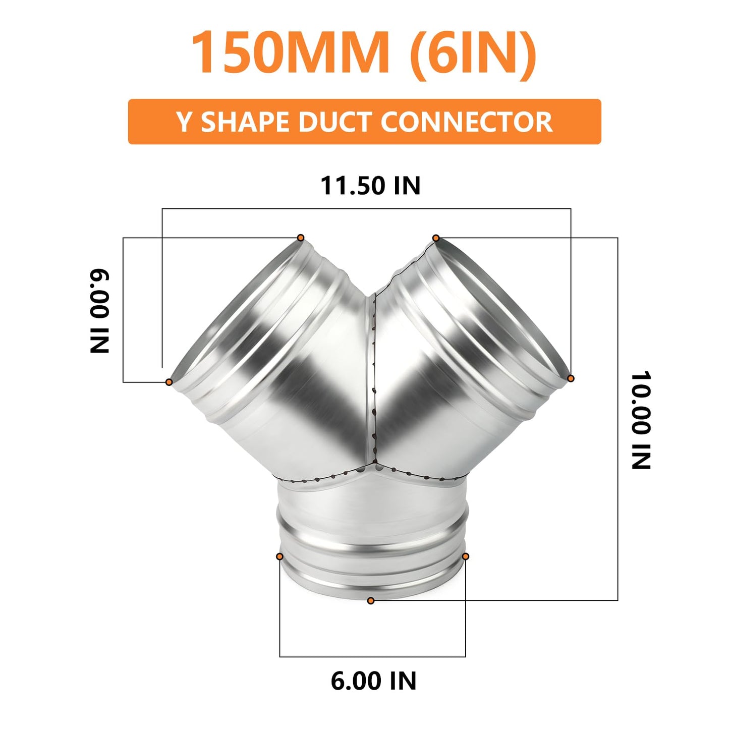 GASHER Duct Splitter 3 Way 6 inch Duct Hose Connector, Y Shape Duct Splitter, for Dryer Vent, Extractor Fan, Galvanized Steel Duct