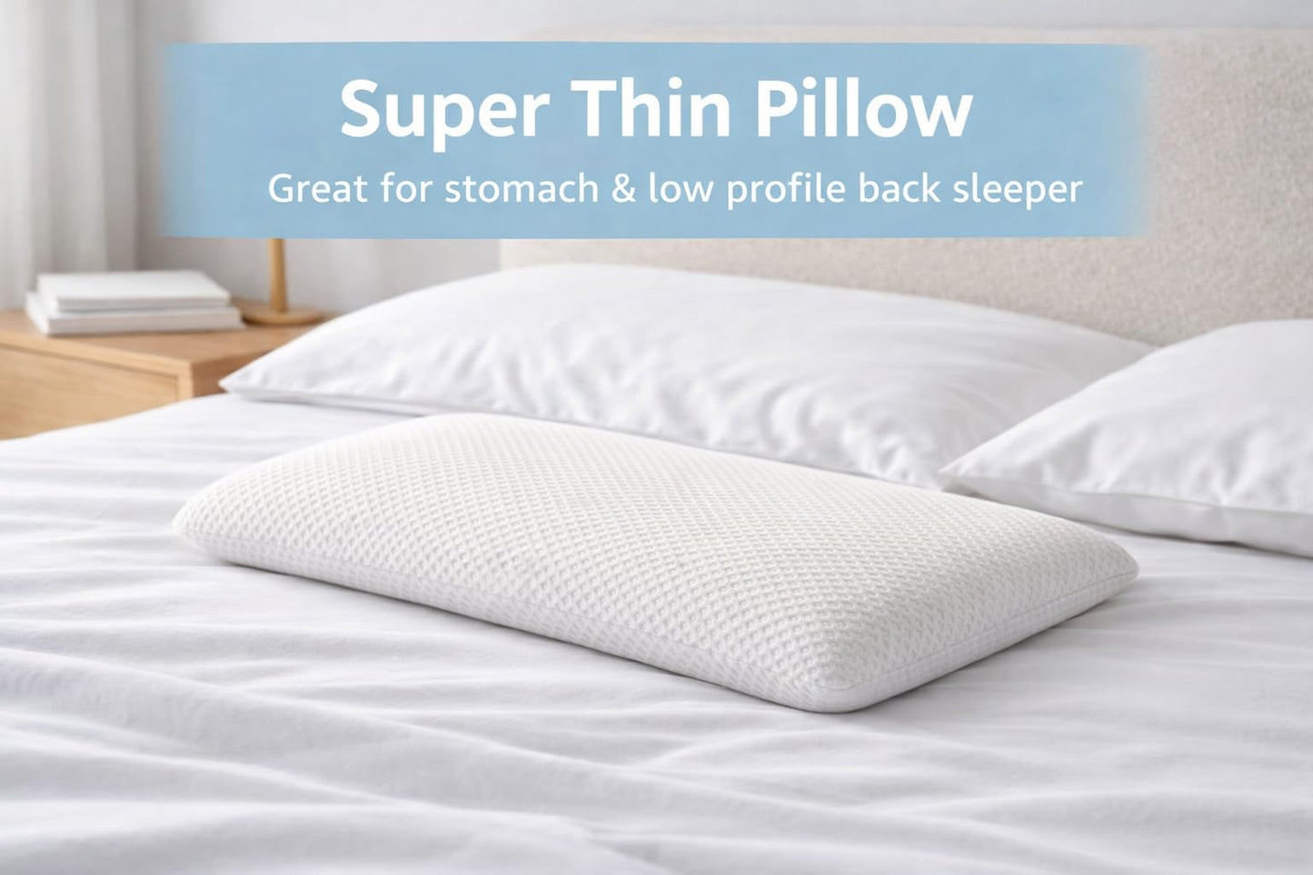 DLIGHT BD Slim 3.2" Stomach Sleeping Memory Foam Pillow-Thin, Flat, Soft Yet Supportative for Belly, Back& Stomach Sleepers (3.2" Slim-King)