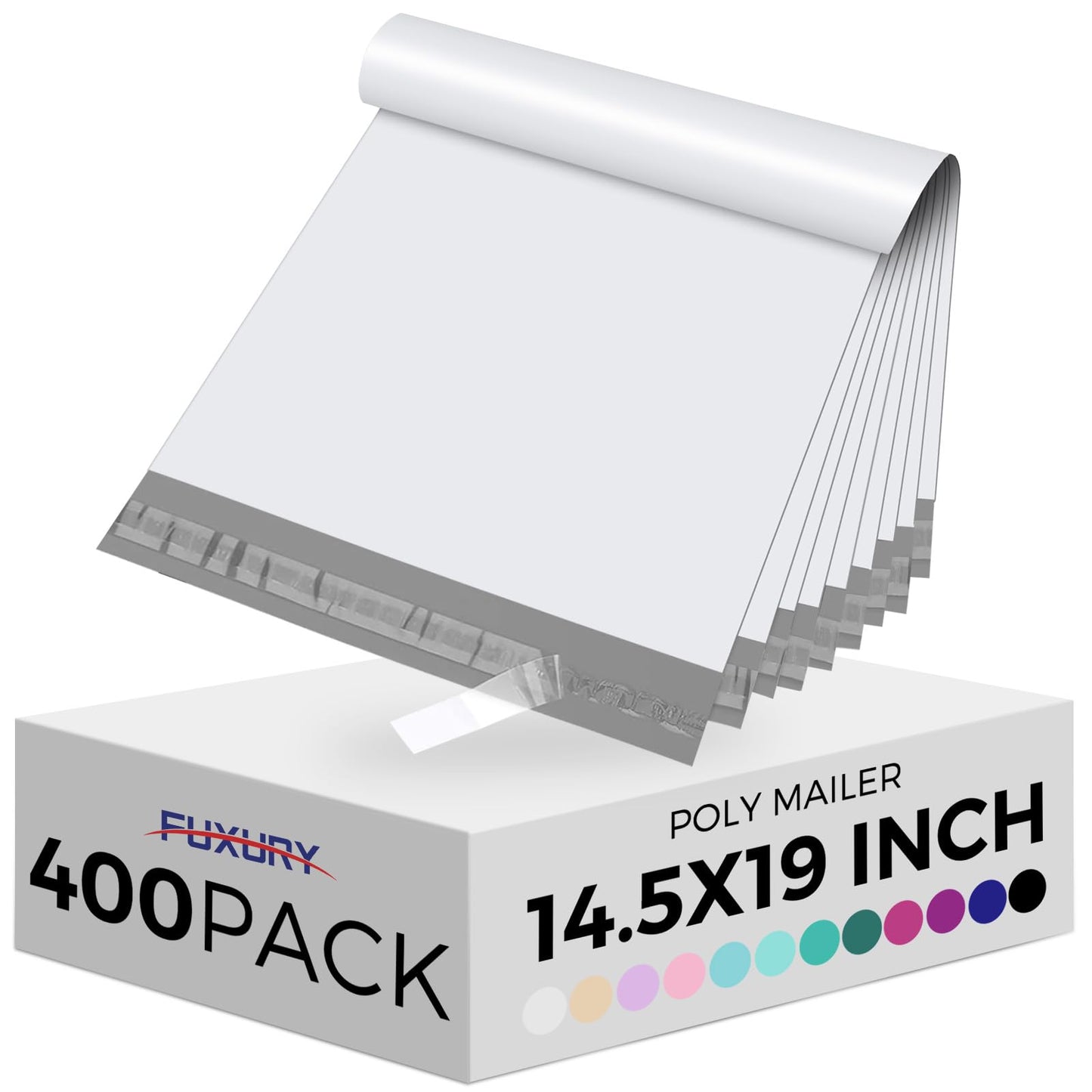 Fuxury Poly Mailers 14.5x19" 400Pcs Bulk Shipping Bags for Clothing Strong Adhesive Shipping Envelopes Waterproof Heavy Duty Packaging Mailing Bag for Small Business White Polymailers