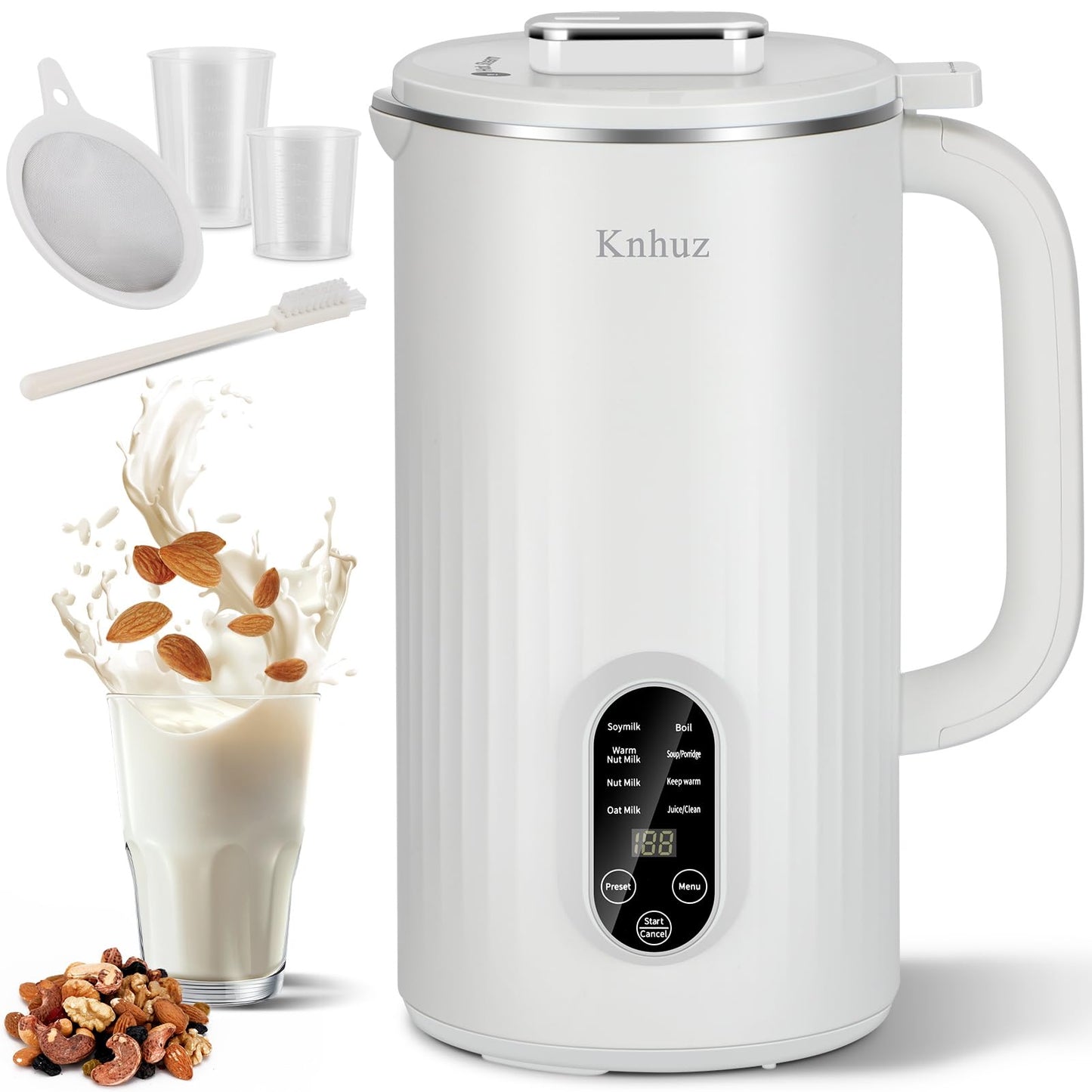 Kuhuz Nut Milk Maker,32oz Automatic Soy Milk Machine For Homemade Almond,Oat,Coconut Plant Based & Non-Dairy Beverages,12H Time Delay,Auto-Clean,Keep Warm,Cream White