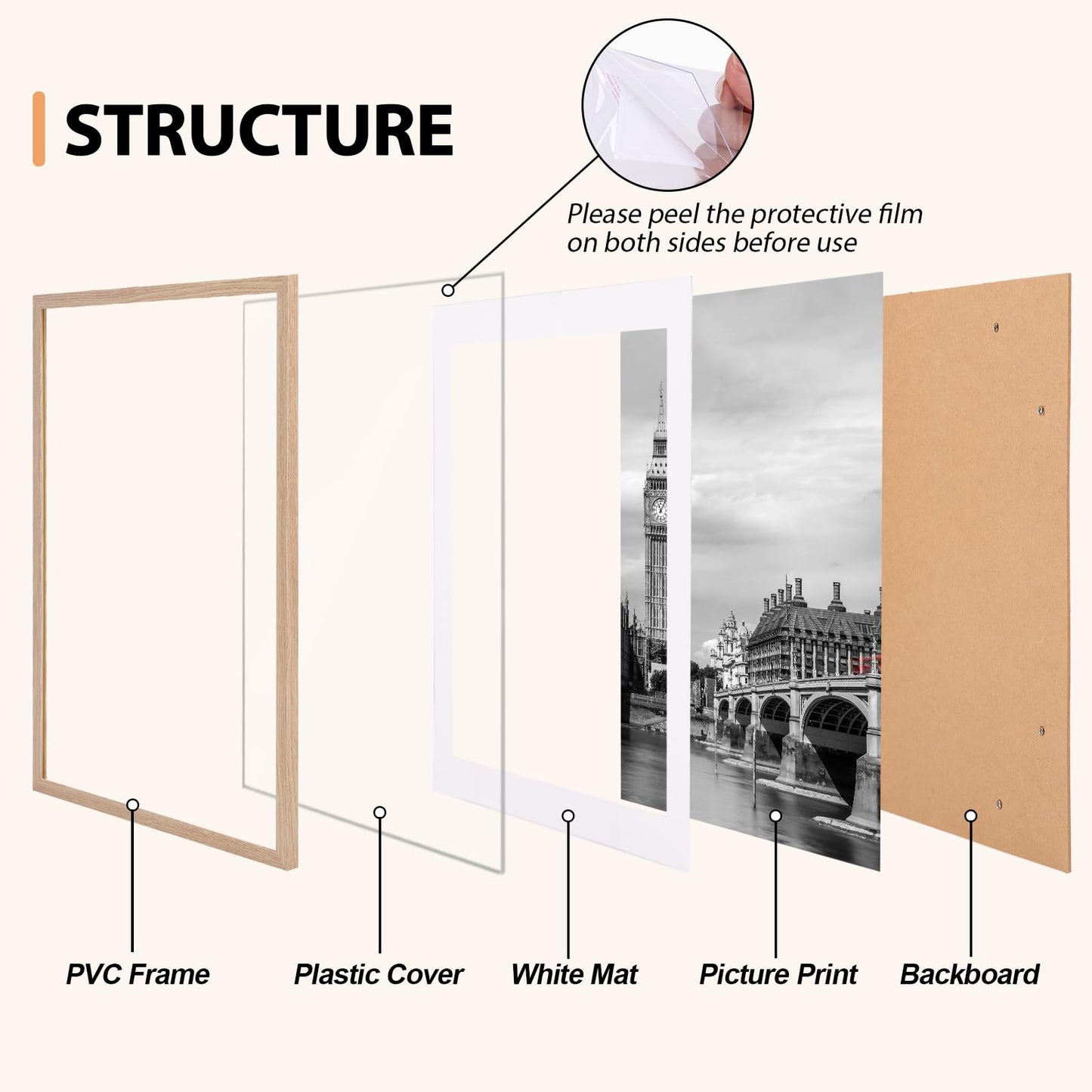 Fixwal 11x14 Picture Frame Set of 6, Gift for 2026 Graduation Father's Day, Thin Border and Light Weight Photo Frames for Wall, Natural