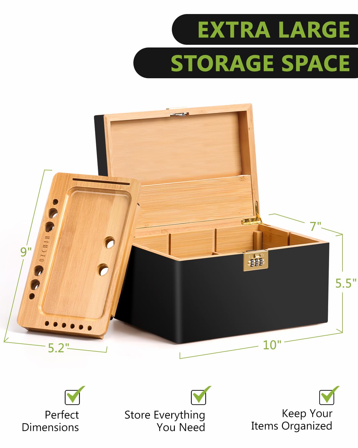 OZCHIN Large Bamboo Box with Foldable Tray, Combination Lock 2026 Decorative box for Home Great Gift Choice Storage Lockbox with Storage Jar, Gifts for Men Women
