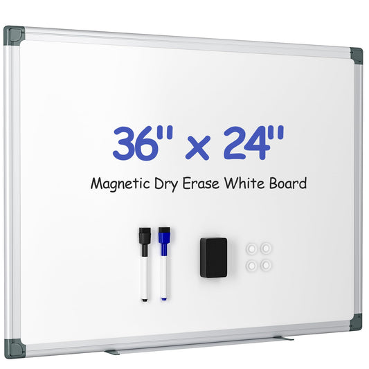 SCRIBANX Magnetic White Board for Wall, 36" x 24" Dry Erase Board Kit with 2 Magnetic Dry Erase Markers, 4 Magnets, Eraser, Pen Tray & Mounting Kit – White Board Dry Erase for Home, Office, School