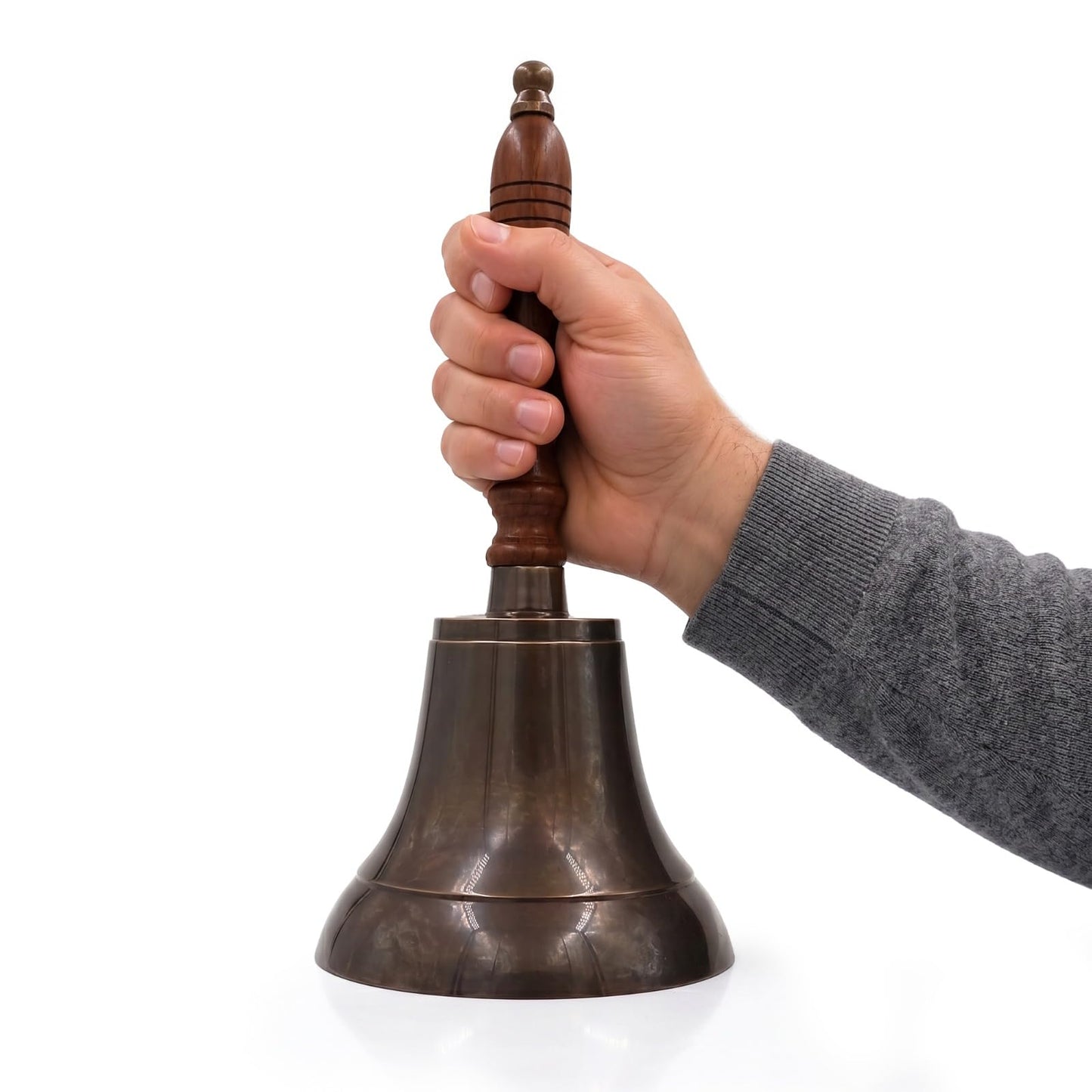 Large & Heavy Solid Brass Loud Hand Call Bell for Weddings, Christmas, School 11"(H) 5"(D) Antique Brass By The Metal Magician