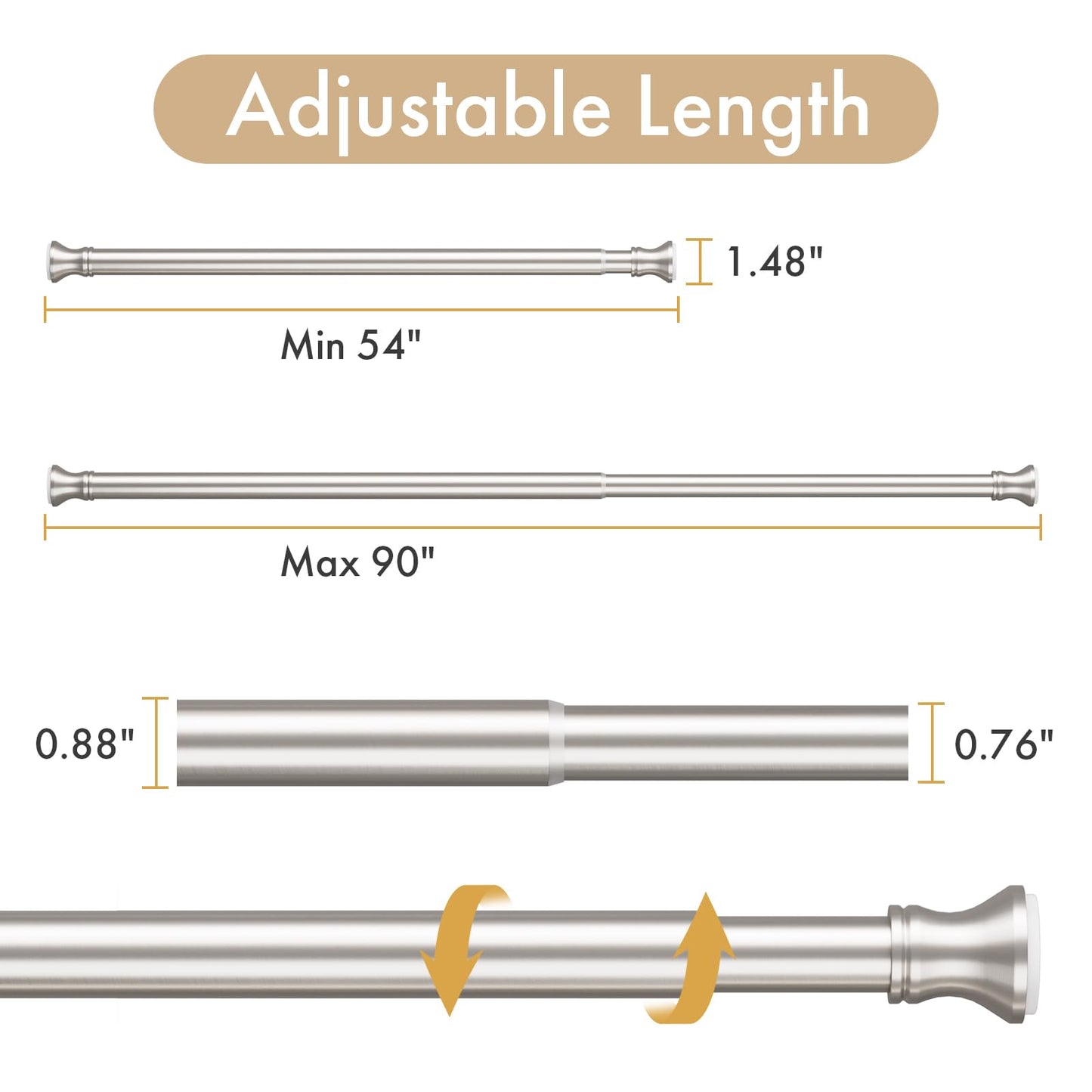 Amazer Spring Tension Shower Curtain Rod, 54-90 Inches Rust-Resistance Tension Curtain Rod Bathroom Rod, Adjustable Shower Curtain Rod No Drill, Nickel