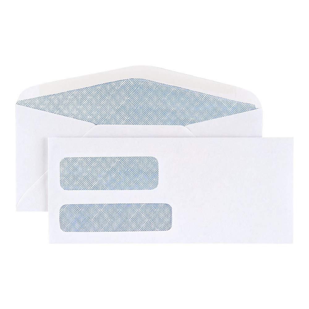 Staples #9 Double‑Window Security‑Tinted Invoice Envelopes, White, Gummed Closure, 500/Box