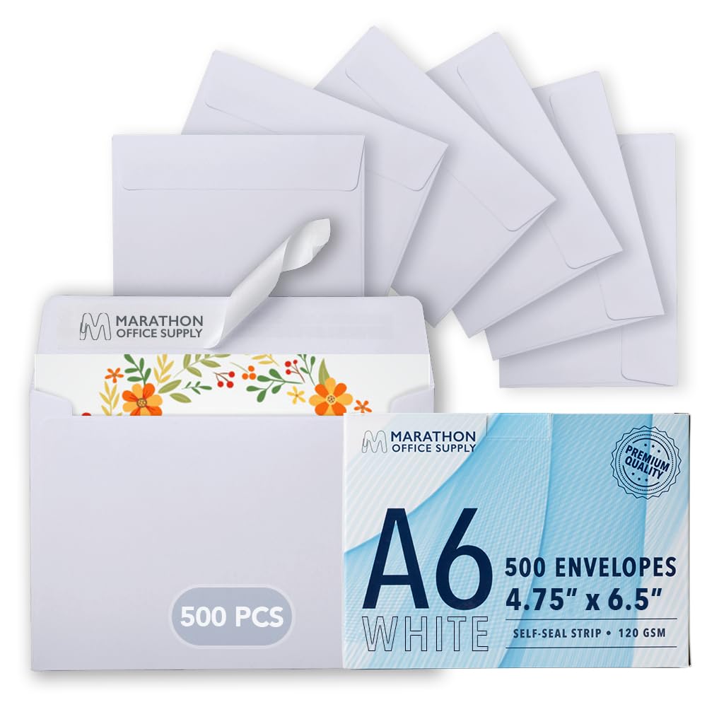 MOS A6 White Envelopes 4.75 x 6.5 Inch 500 Pack — Self-Seal Heavyweight Invitation Envelopes for Greeting Cards, Gift Cards, Weddings, Business Mailings, Thank You Cards