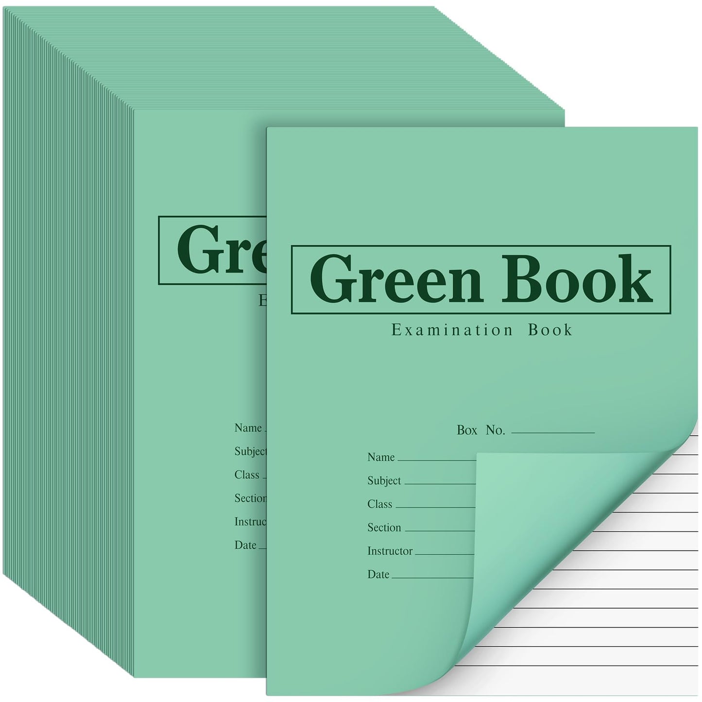 Skyygemm 100 Pack Green Exam Book Green Test Book, 8.5" x 11", 8 Sheets 16 Pages, Wide Ruled Saddle Stitched Examination Notebook for Home Business School Office