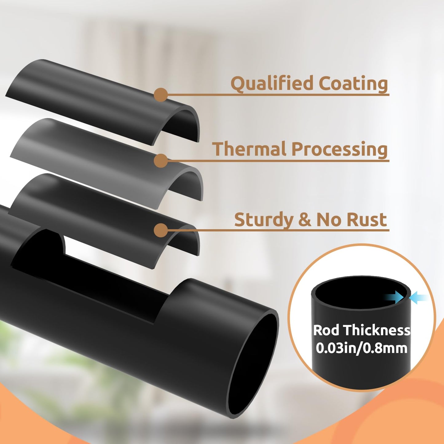 Outdoor Curtain Rods for Patio, Extra Long Rod (32 to 240 Inch) – Heavy Duty Curtain Rod, Adjustable Wall & Ceiling Mount, Matte Black Room Divider, For 1 Large Window or 2 Windows,5 Holders