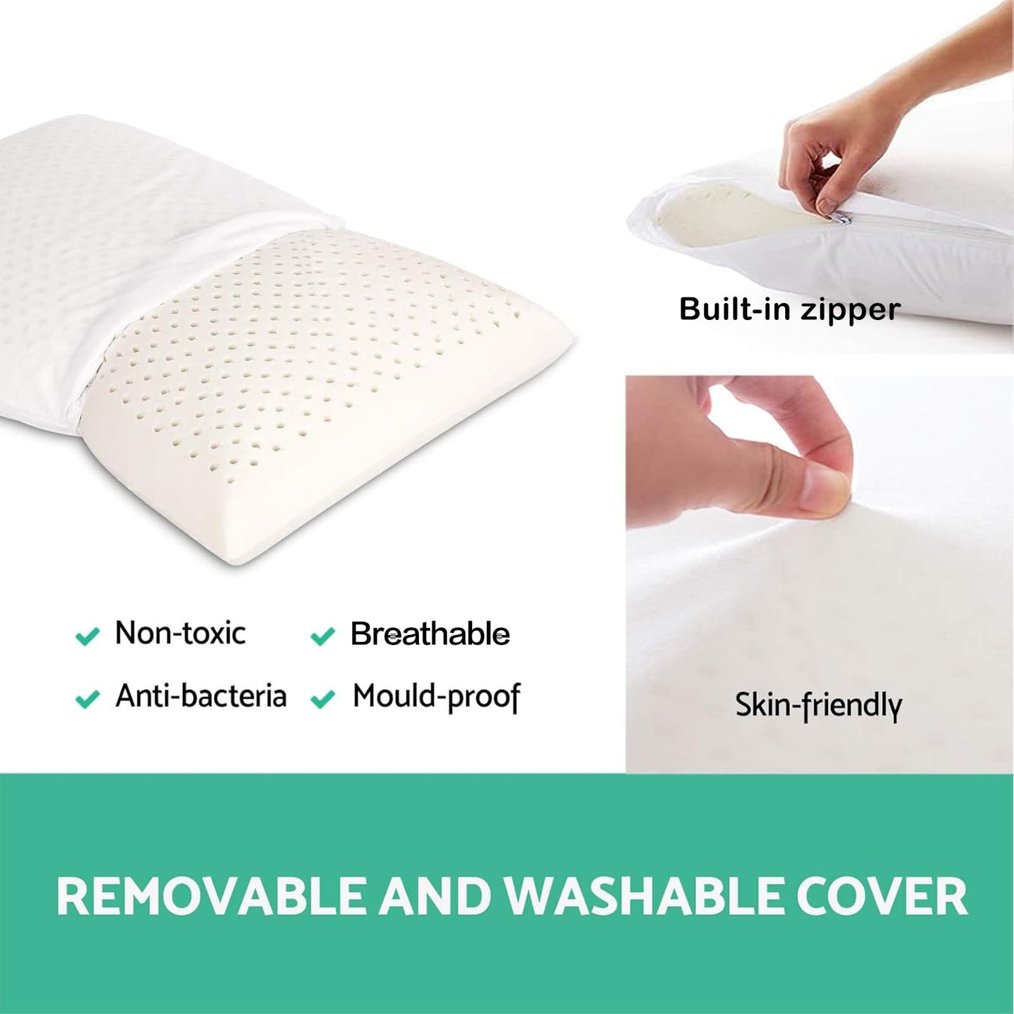Gatnlair Latex Pillow, 100% Talalay Natural Latex Pillow, Soft Sleeping Bed Pillows with Cotton Cover, Queen Size, Perfect for Side/Back Pain, Stomach, Neck, Stress Relief (1, Queen (Mid Loft))