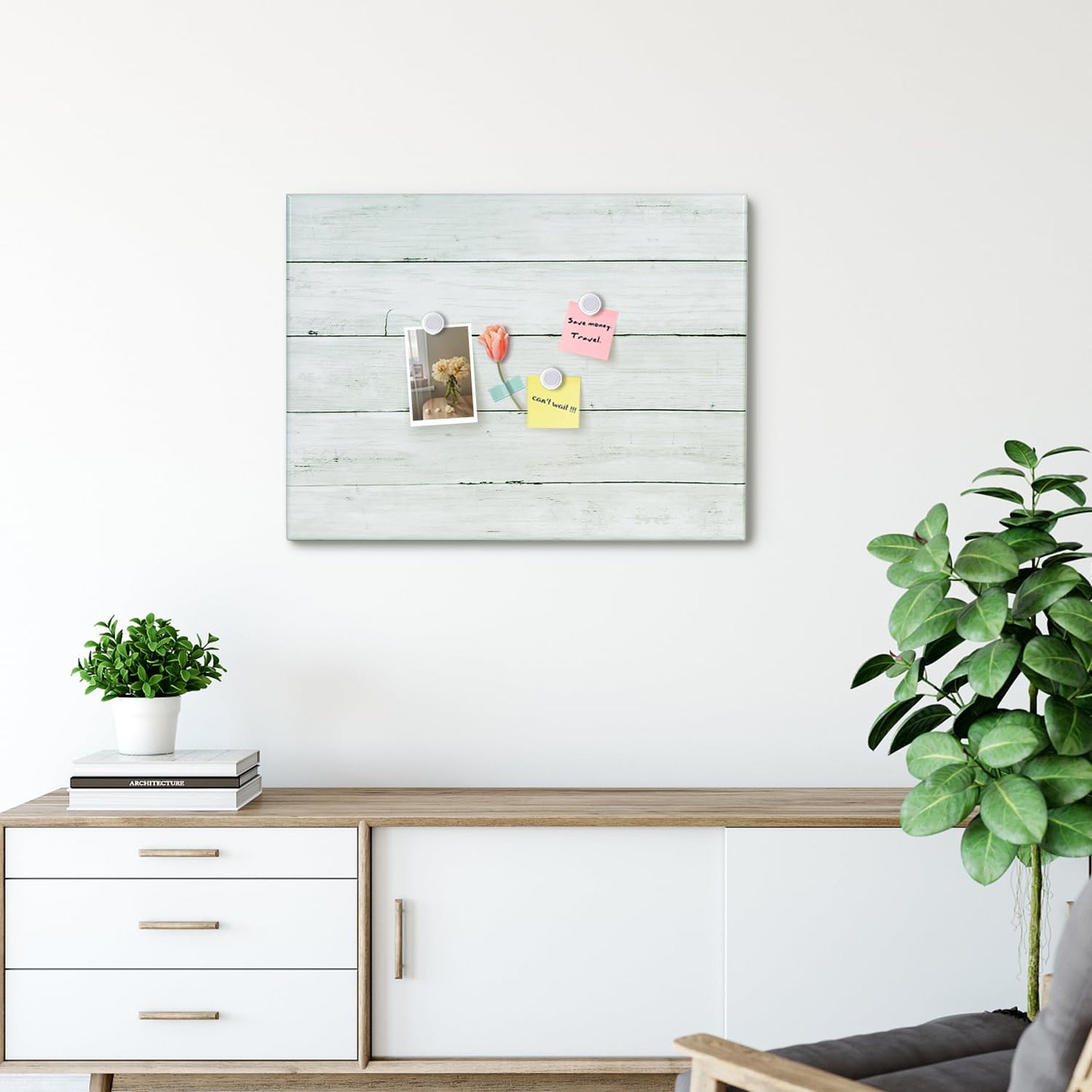 Aitakatta Wooden Planks Print Magnetic Surface Dry Erase Board, 30 x 20 inches Decorative White Board for Wall with Design, Frameless Dry Erase Board for Wall（Plank,5075,1pc）