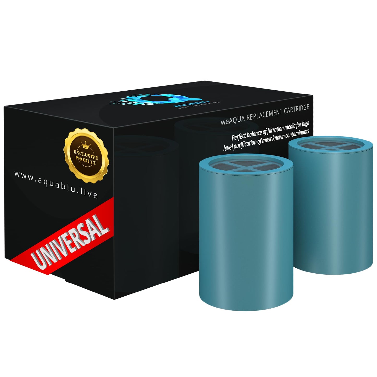 weAQUA Heavy Duty NO BS Shower Filter Replacement Cartridge 2 Pack – 99% Removal of Hard Water, Chlorine, Heavy Metals & Fluoride – Universal Fit – High Output (Teal)