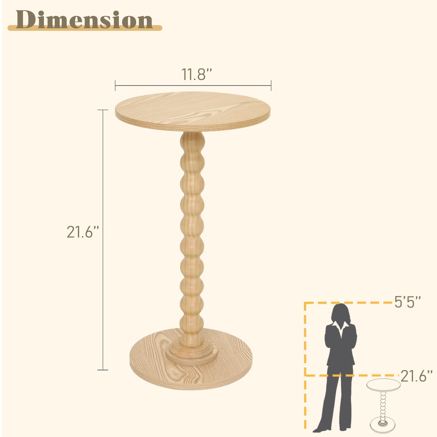 Fultyle Round Side Table, Small Drink Table for Small Spaces, Modern Accent End Table with Solid Wood Leg for Living Room, Bedroom, Corners, and Office (Natural)