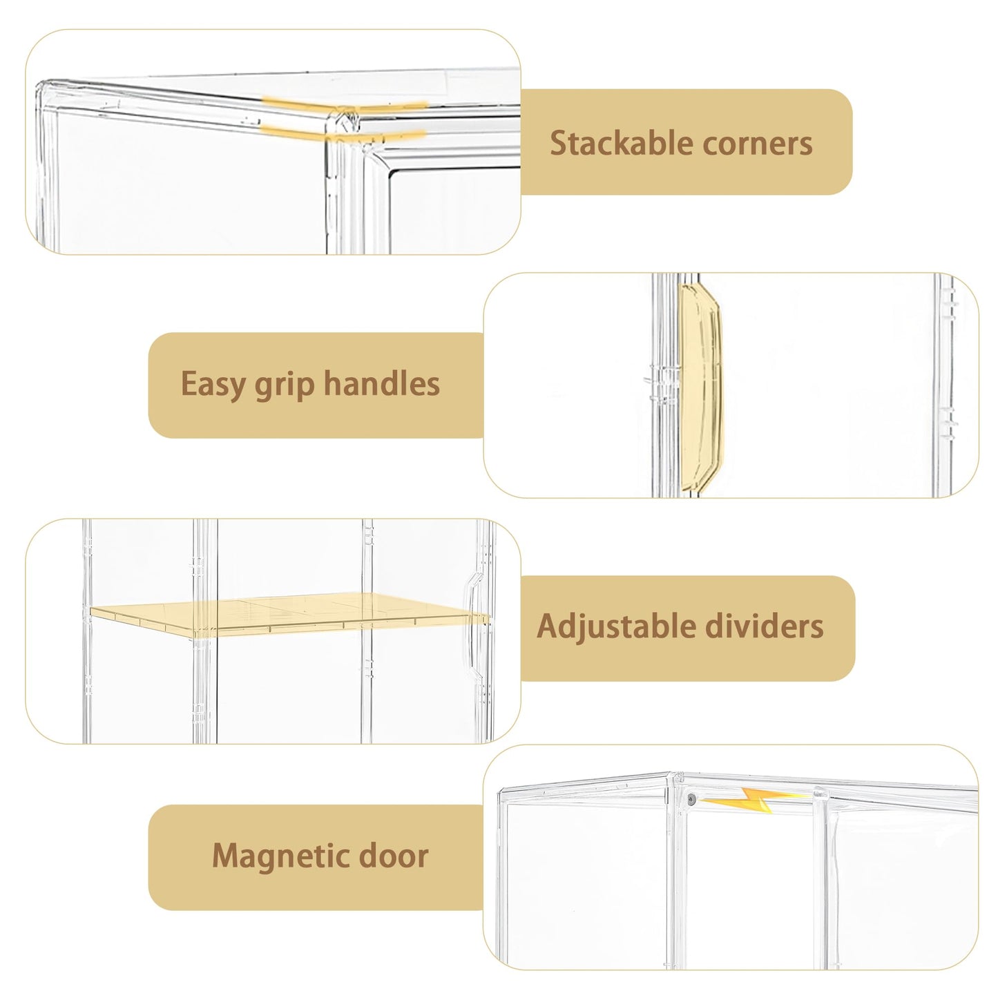 Attelite Acrylic Display Case for Collectibles, Clear Storage Bin with 3 Adjustable Layers, Stackable Storage Box with Magnetic Door for Figures, Home Office,Large,2 Tier Clear Storage Bin,2Pack
