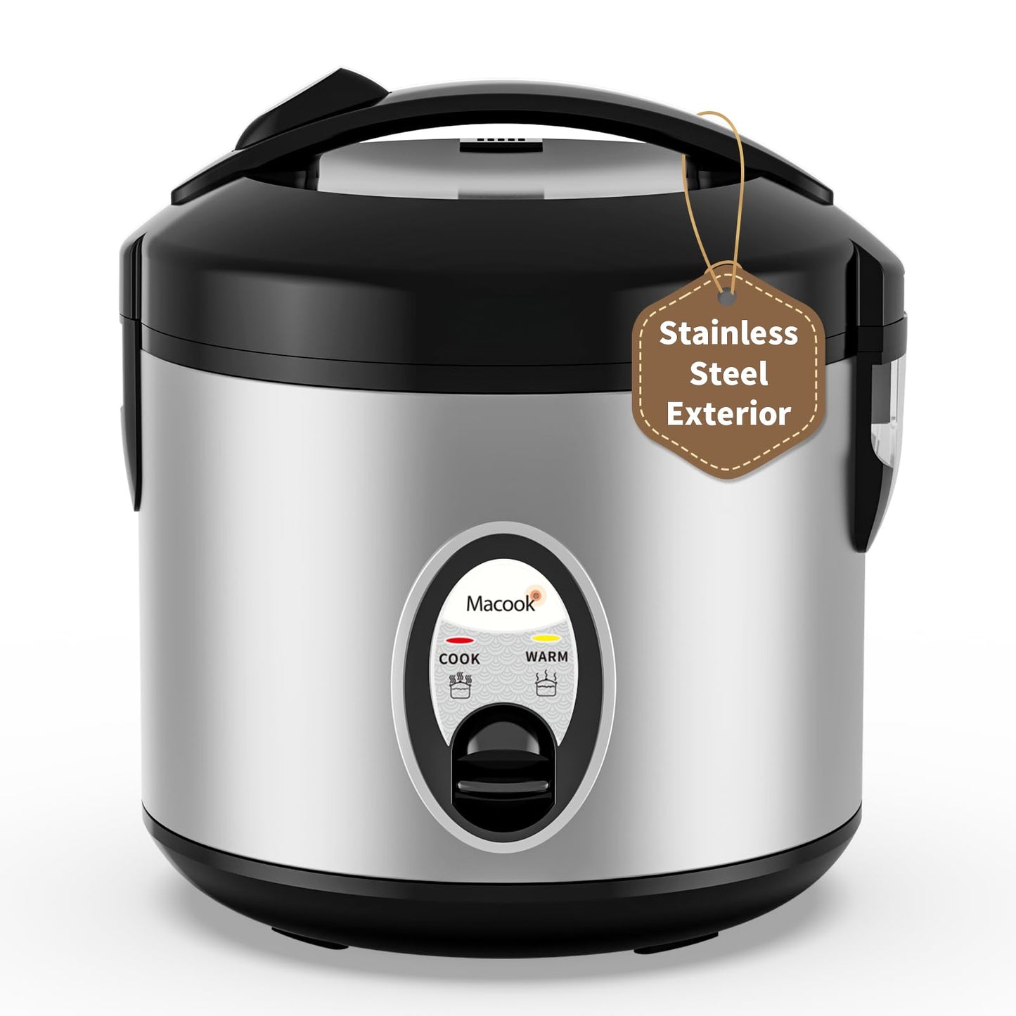Macook Stainless Steel Rice Cooker with Steamer, 4-Cup Uncooked (1.0L)/8-Cup Cooked, Electric Grain & Vegetable Cooker, Auto Keep Warm for Oatmeal, Soups & Multicooking
