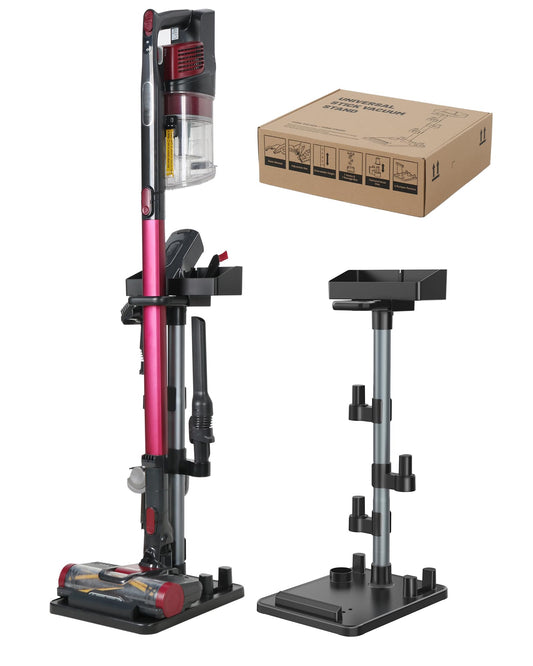 SheildOn Cordless Vacuum Stand, Adjustable Height, 7 Accessory Holders, Storage Box, Vac Standing Dock Compatible with Stick Vacuum Cleaners (Max. 1 4/5" Vac Wand)