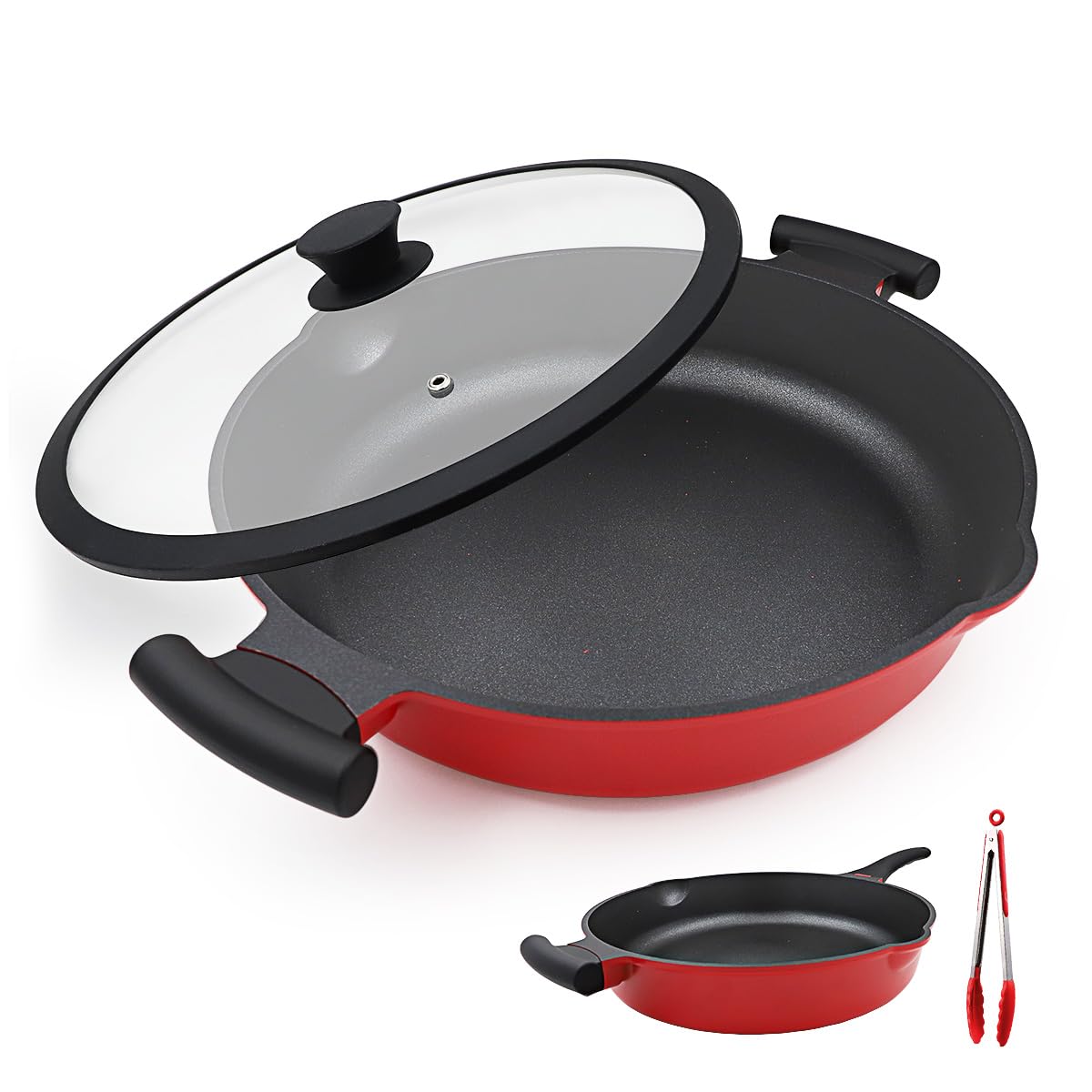 Bobikuke 14-Inch Large Deep Frying Pan Skillet with Lid, 5-Quart Non stick Saute Pan, 2-In-1 Nonstick Sauté Pan Everyday Pan with Lid, Compatible with All Stoves, PTFE & PFAS-Free