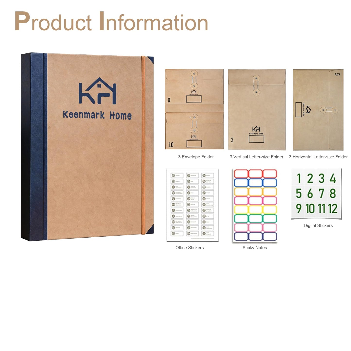 Keenmark Home Upgraded Important Document Organizer, Enlarged File Folder Organizer with 12 Pockets, Expandable File Organizer for Home Records, Legal and Medical Papers (Brown)
