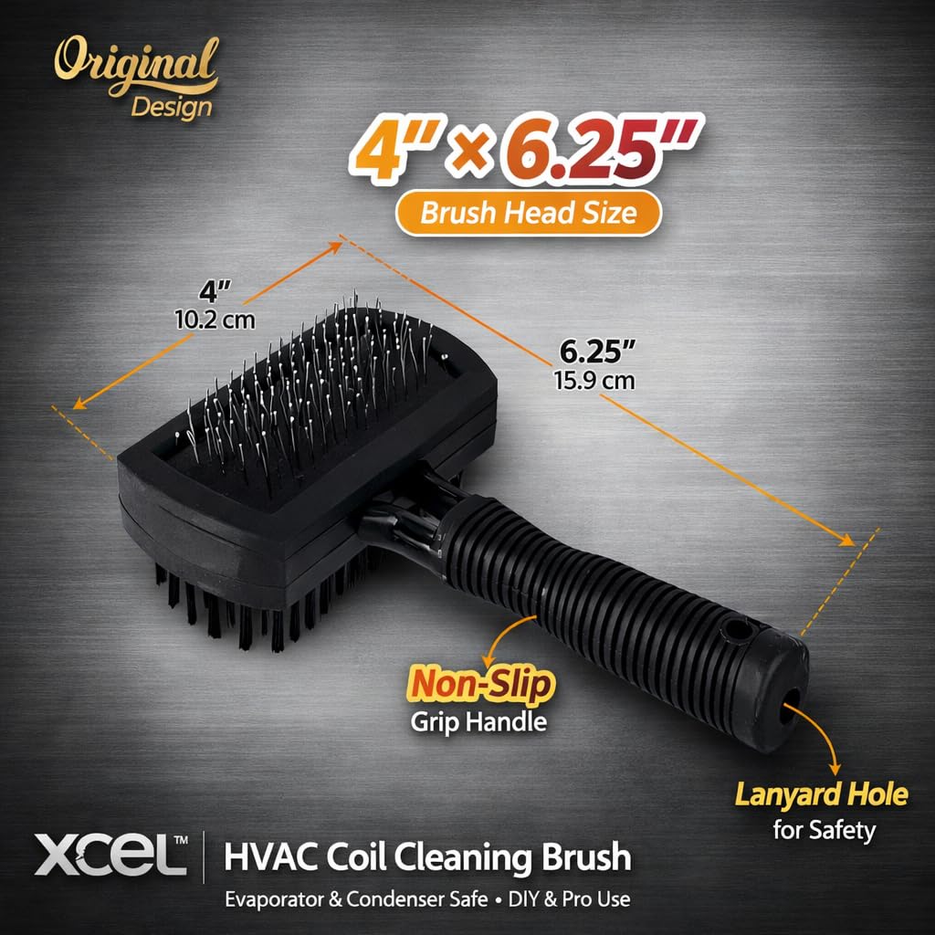 XCEL AC Coil Cleaning Brush & Fin Cleaner Comb – Double-Sided Air Conditioner Coil Brush for Evaporator & Condenser, Stainless Steel Pins, Safe for AC Fins, Heavy Duty HVAC Coil Cleaner Tool
