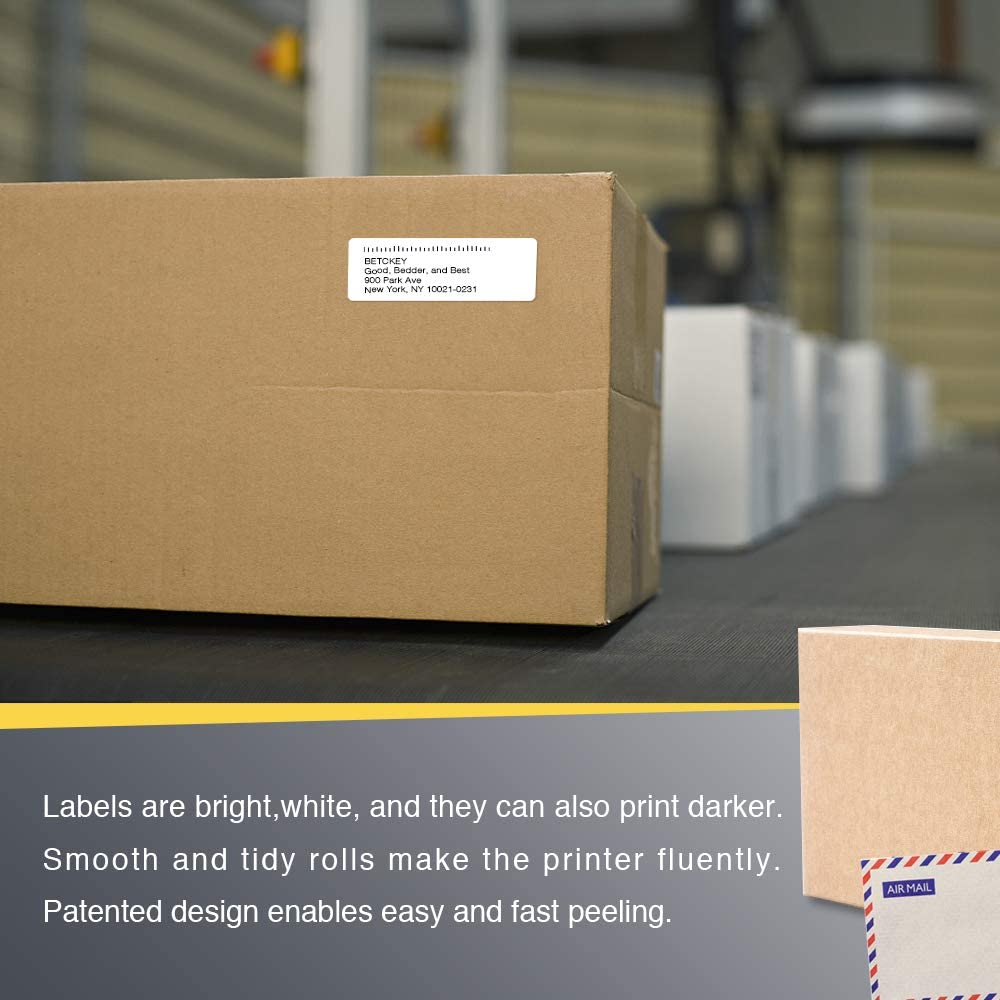 BETCKEY - 1" x 3" (25 mm x 76 mm) Barcode & Address Labels Compatible with Zebra & More Label Printer,Premium Adhesive & Perforated [10 Rolls, 5200 Labels]