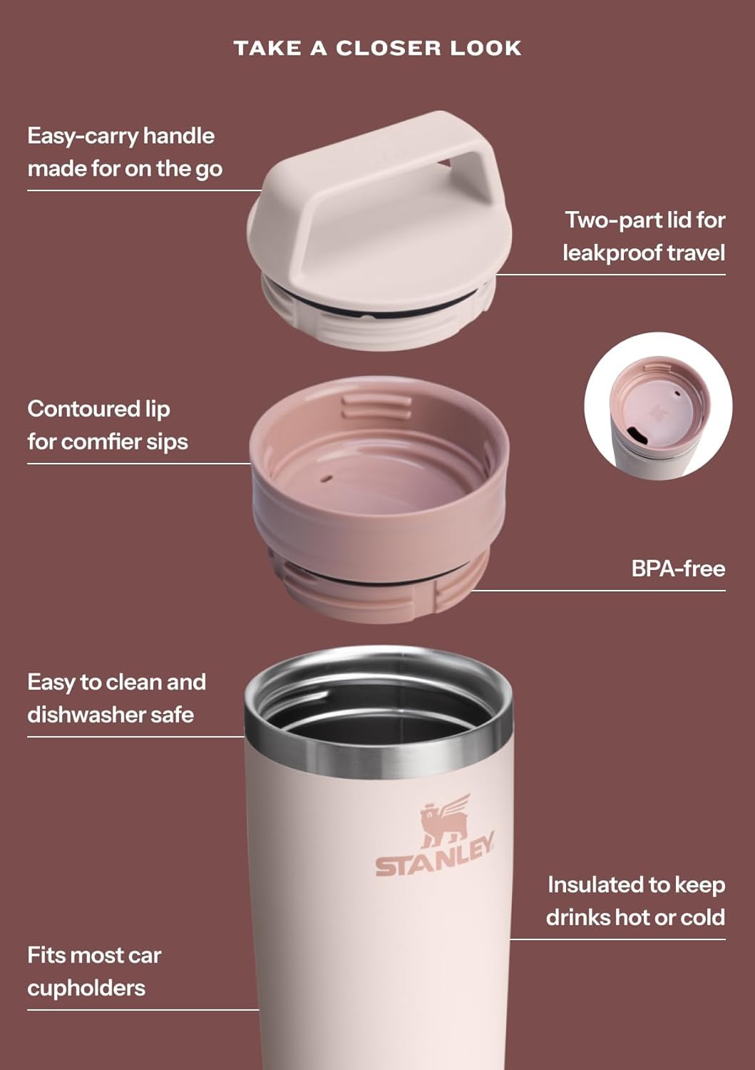 STANLEY Cafe To Go Travel Mug 16 oz | Leakproof Two-Part Drink Through Lid | Tumbler Cup for Coffee, Tea and Drinks | Insulated Stainless Steel Coffee Mug | BPA-Free | Daffodil