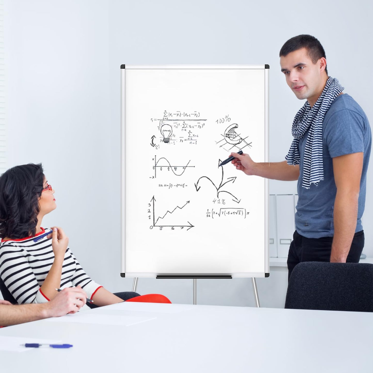 VIZ-PRO Magnetic Portable Easel Dry Erase Board, Flipchart Easel Stand Tripod Whiteboard, 24"W x 36"L
