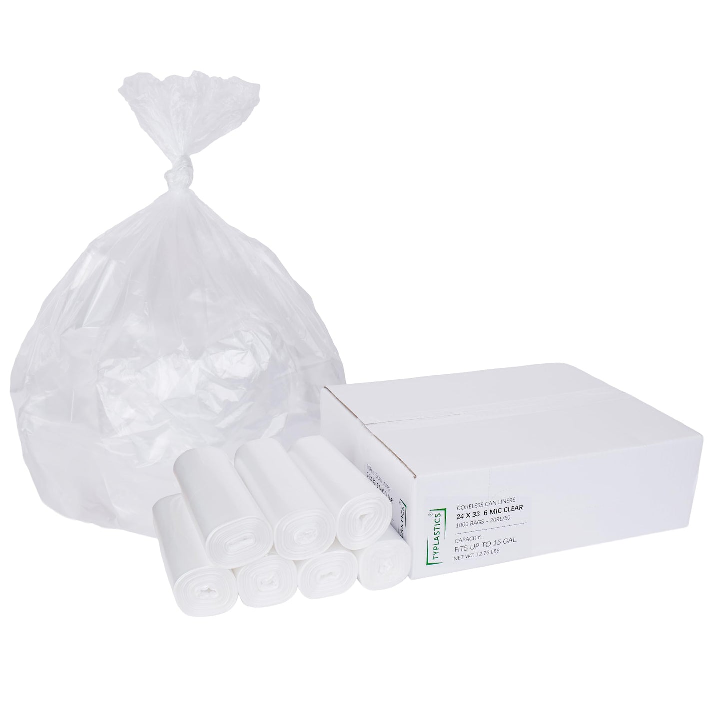 TYPLASTICS Trash Can Liners - Wholesale 1000 Count High Density Garbage Bags on Perforated Roll 10-15 Gallon 24" x 33"
