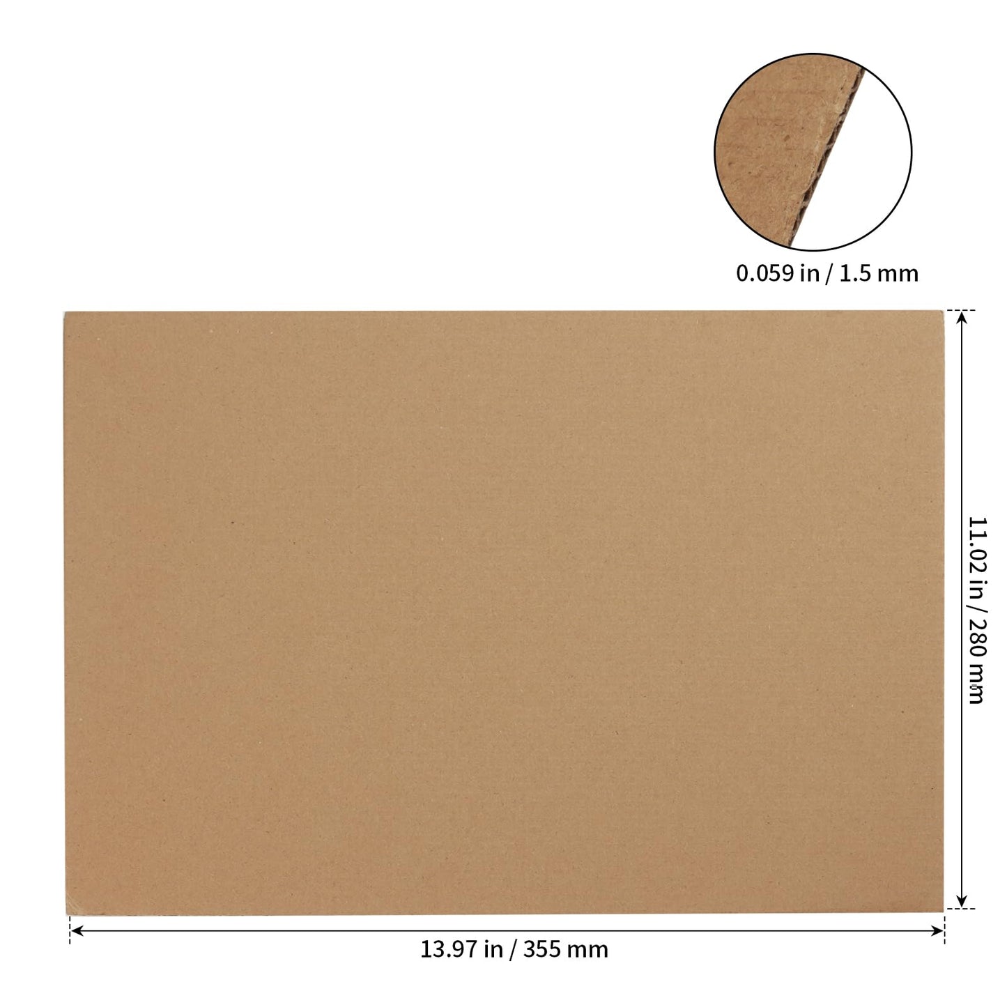 SHEUTSAN 100 Pack 11 x 14 x 1/16 Inch Brown Corrugated Cardboard Sheets, 1.5 mm Thick Flat Cardboard for Packing, DIY Crafts, Mailing