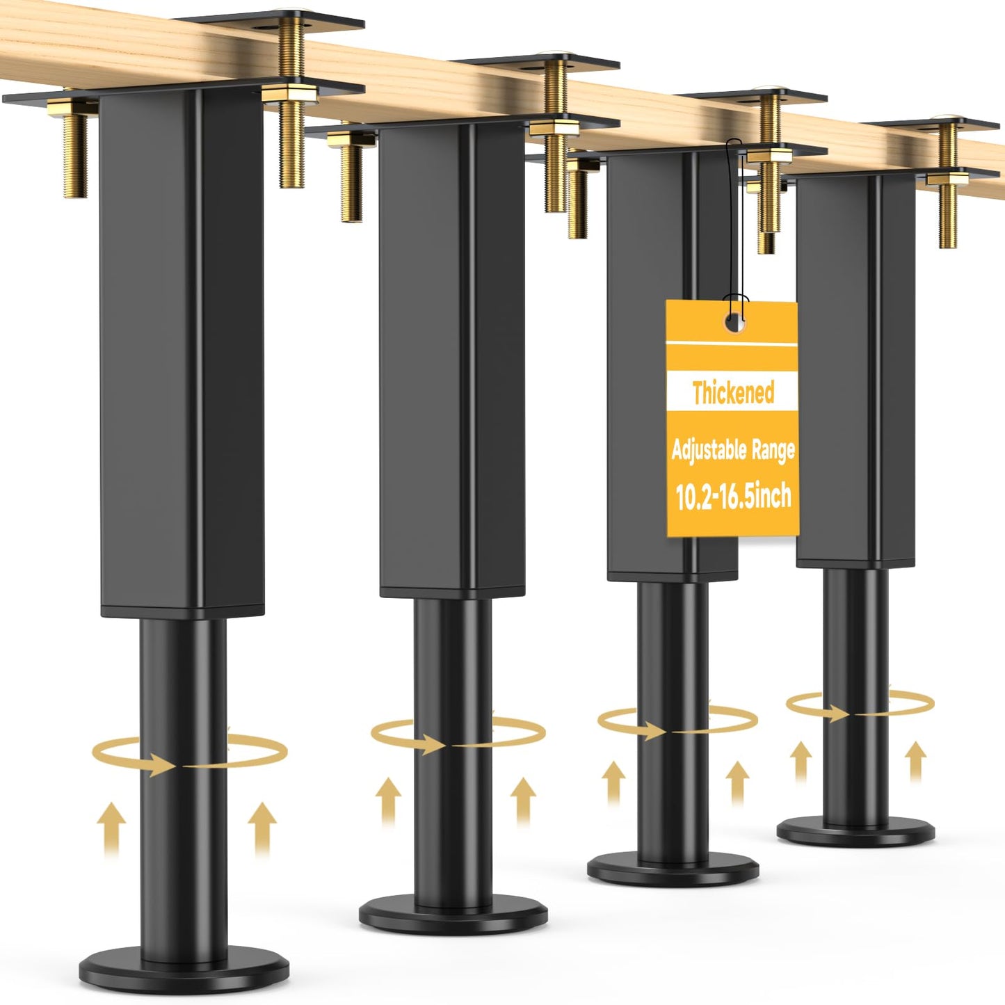 4PCS Adjustable Height Bed Support Legs, 10.2-16.5 In, Metal Heavy Bed Risers with Non-Slip Rubber Base, Replacement Furniture Feet for King Queen Frame Slats, Sofa, Couch, Cabinet, Dresser, Table