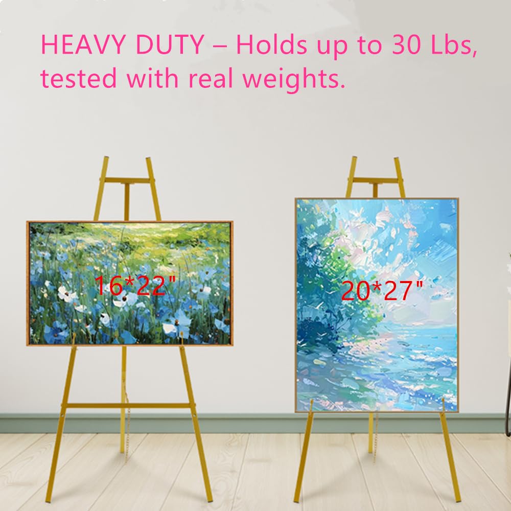Fatilin 43.5" Gold Easel Stand for Sign, Heavy Duty Easel 4-Tier Adjustable Metal Floor Display Easel for Wedding Signs, Welcome Signs, Posters, Mirrors, Pictures, Art, Parties & Paintings