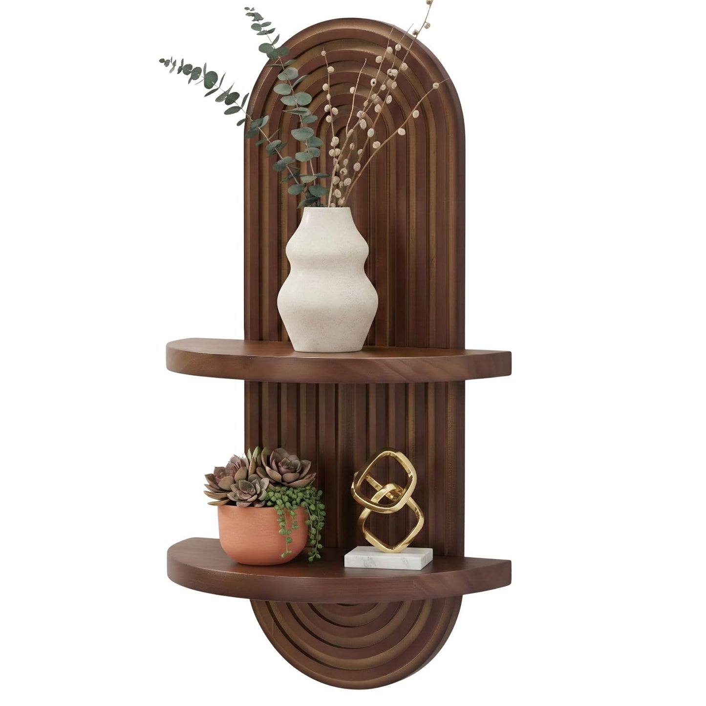 SweetSage Mordern Wall Shelf with Arched Mid Century Art Boho Decor Design Floating Shelves for Home Bedroom Living Room Farmhouse Display Wall Plant Holder Decoration, 22 x 11.8 Inch, Walnut