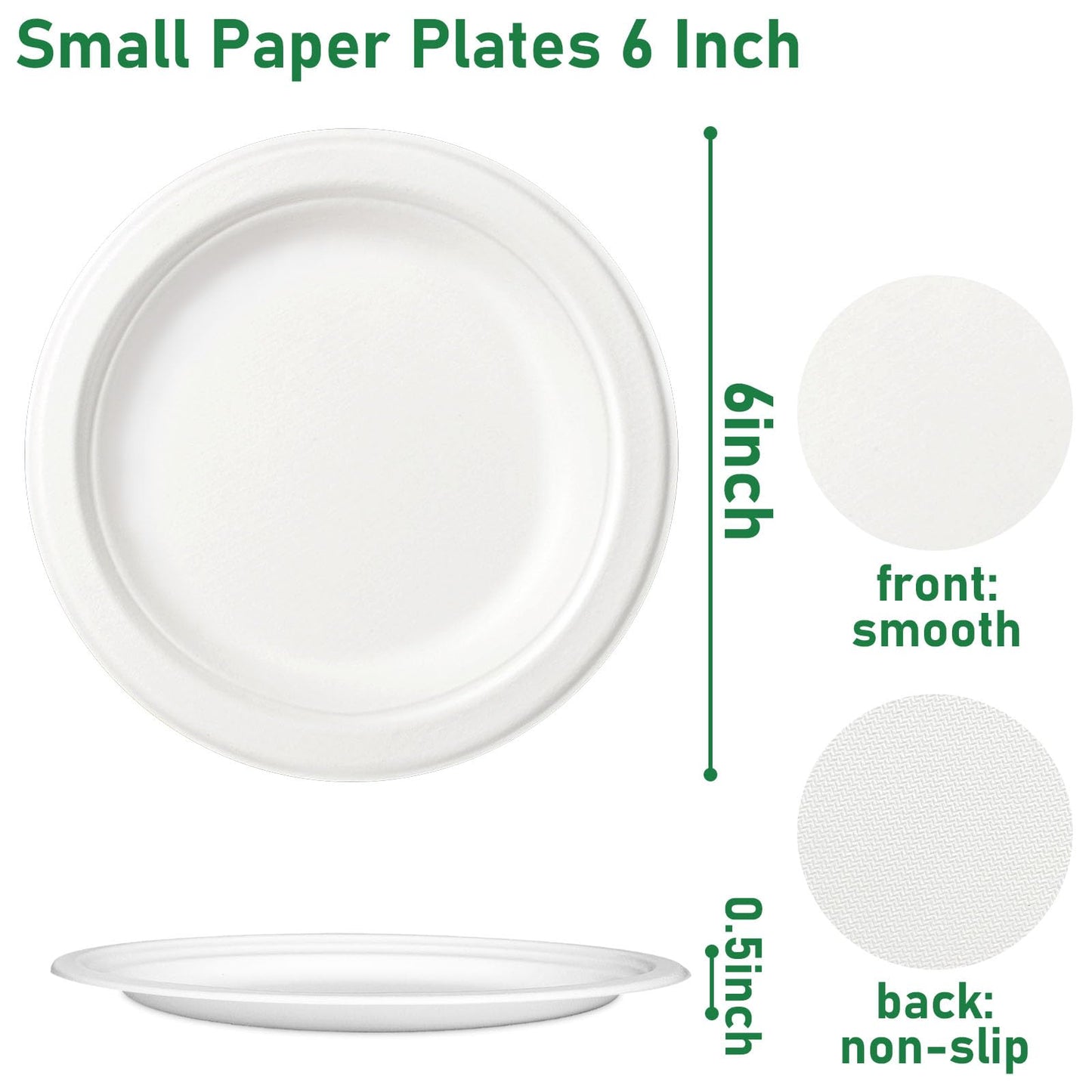 Uniecocus Paper Plates Bulk 1000 Count, Small Dessert Plates 6 Inch Disposable, Eco Friendly, Sturdy, White
