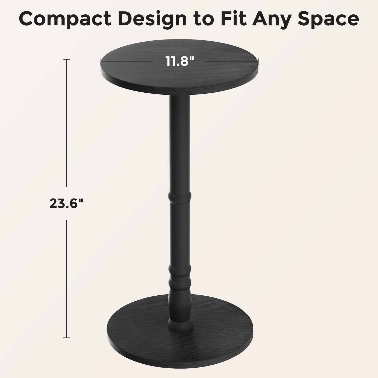 Homleke 12" Round Side Tables Set of 2, Solid Wood Pillar with Wood Top & Base, Small Drink Accent Table for Living Room, Bedroom, Sofa & Office, Easy Assembly, Black