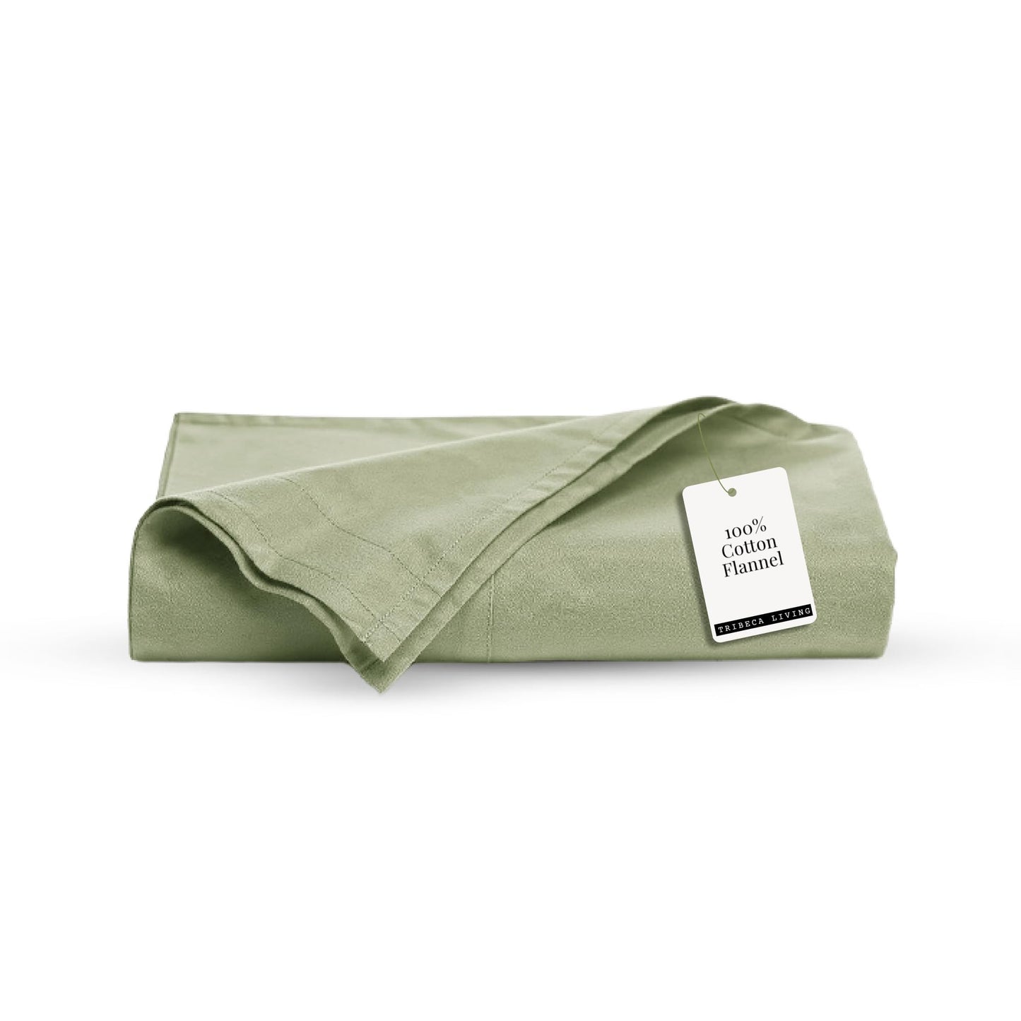Tribeca Living King Cotton Flannel Flat Sheet Only 170-GSM - Oversized 112 x 106 Inch Dimensions for Generous Bed Coverage - Soft Breathable Bedding in Green