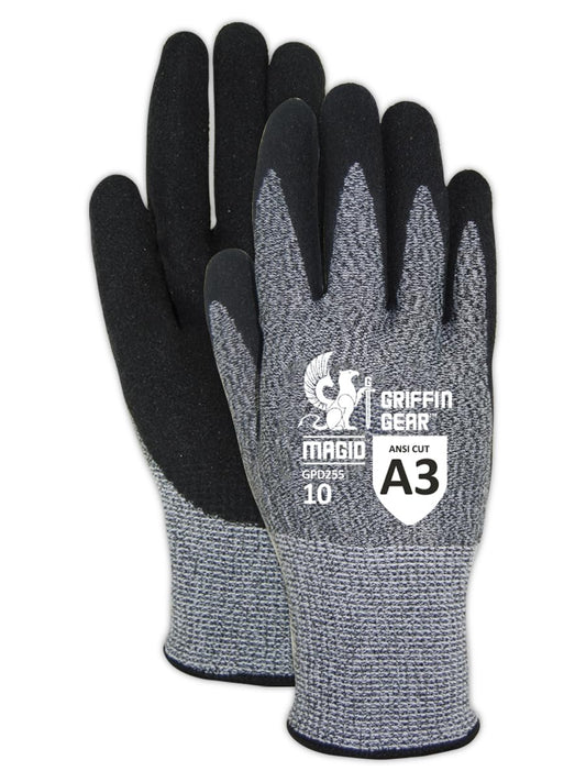 MAGID Griffin Gear ANSI A3 Hyperon Blended Sandy Nitrile Coated Work Gloves, 12 Pairs, Size 9/Large, GPD255