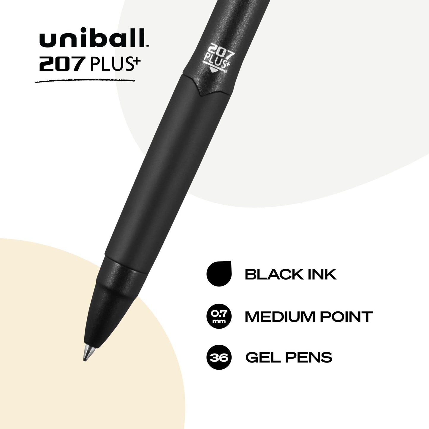 uniball™ 207 Plus+ Retractable Gel Pens, Medium Point (0.7mm), Black Ink, 36 Pack