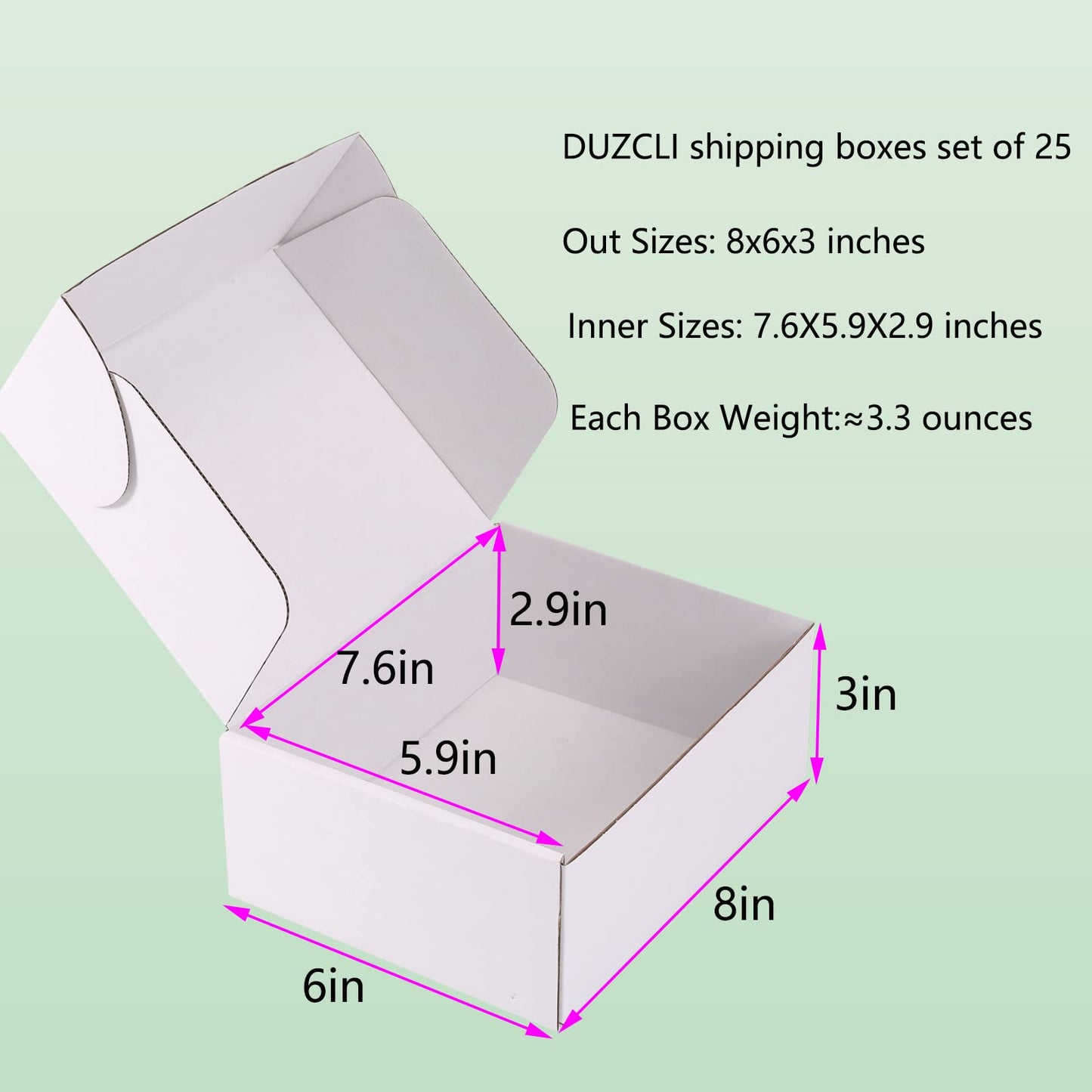 DUZCLI Small Shipping Boxes 8x6x3 Inch (25 Pack) - Sturdy White Corrugated Cardboard Boxes for Small Business, Ecommerce, Mailing & Packaging | Recyclable Gift & Storage Boxes