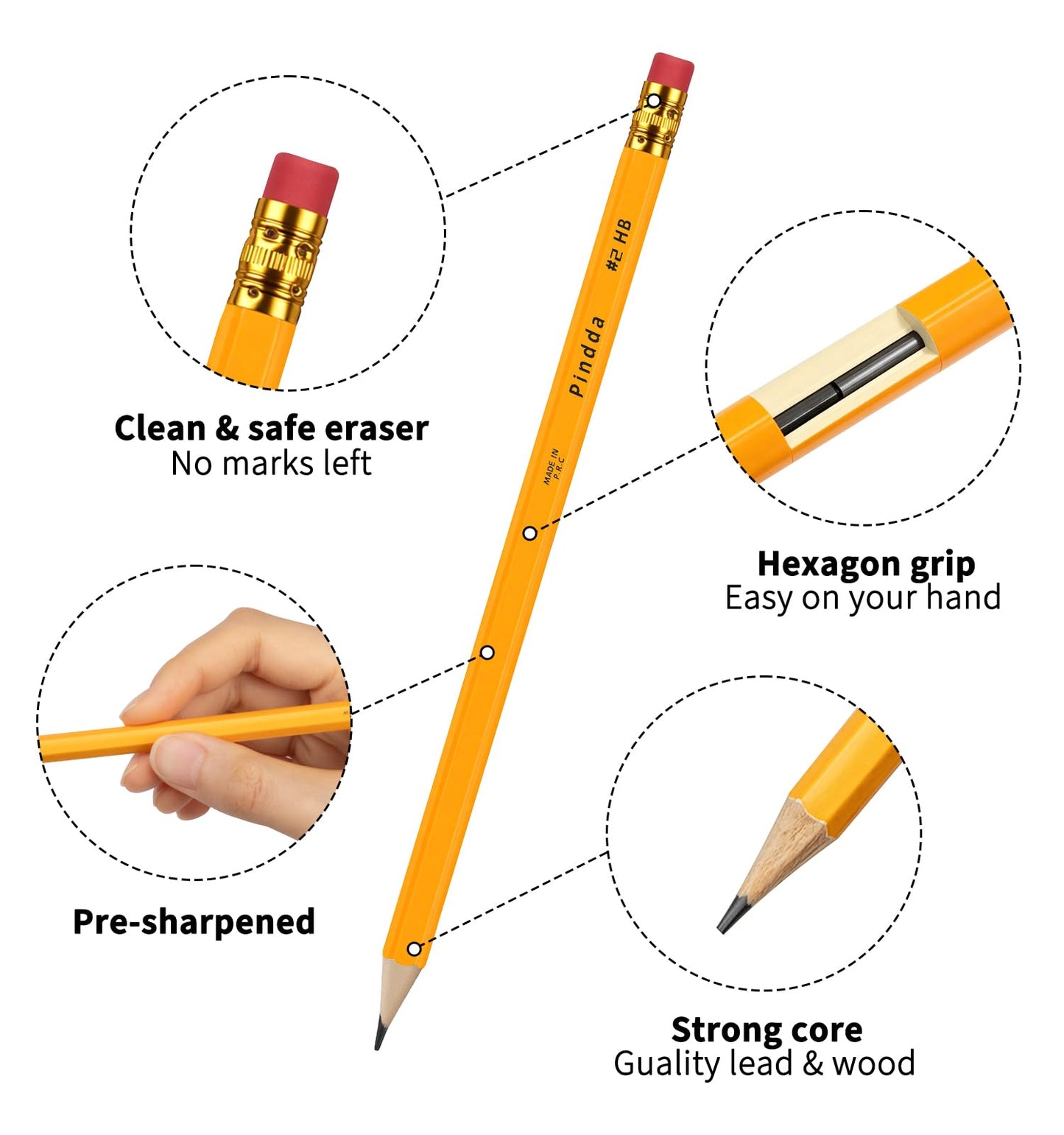 pindda Wood-cased #2 HB Pencils, 600 Pack Yellow Pre-sharpened Pencils With Erasers Bulk Pack Premium Graphite Pencil For Writing Drawing Sketching School Teacher Supplies Back to School Essentials