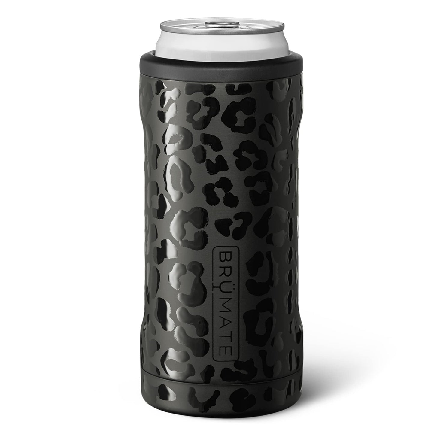 BrüMate Hopsulator Slim Can Cooler Insulated for 12oz Slim Cans | Skinny Can Insulated Stainless Steel Drink Holder for Hard Seltzer, Beer, Soda, and Energy Drinks (Onyx Leopard)