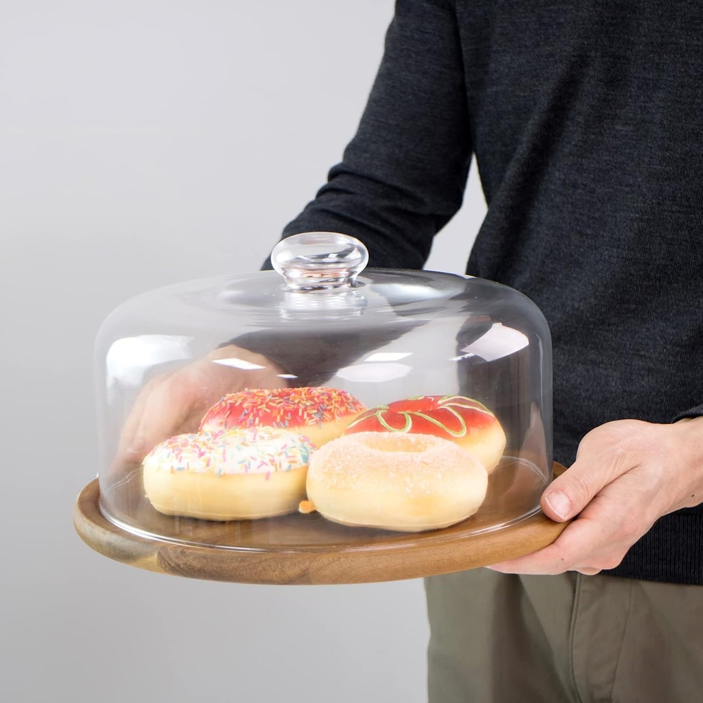 KVMORZE 11 Inch Clear Cake Dome Cover, Glass Round Cake Stand Cover, Pastry Display Cloche for Food Service, Cake Cover Lid for Cake Stand Cake Plate Display Serving Platter (11 Inch - Glass)