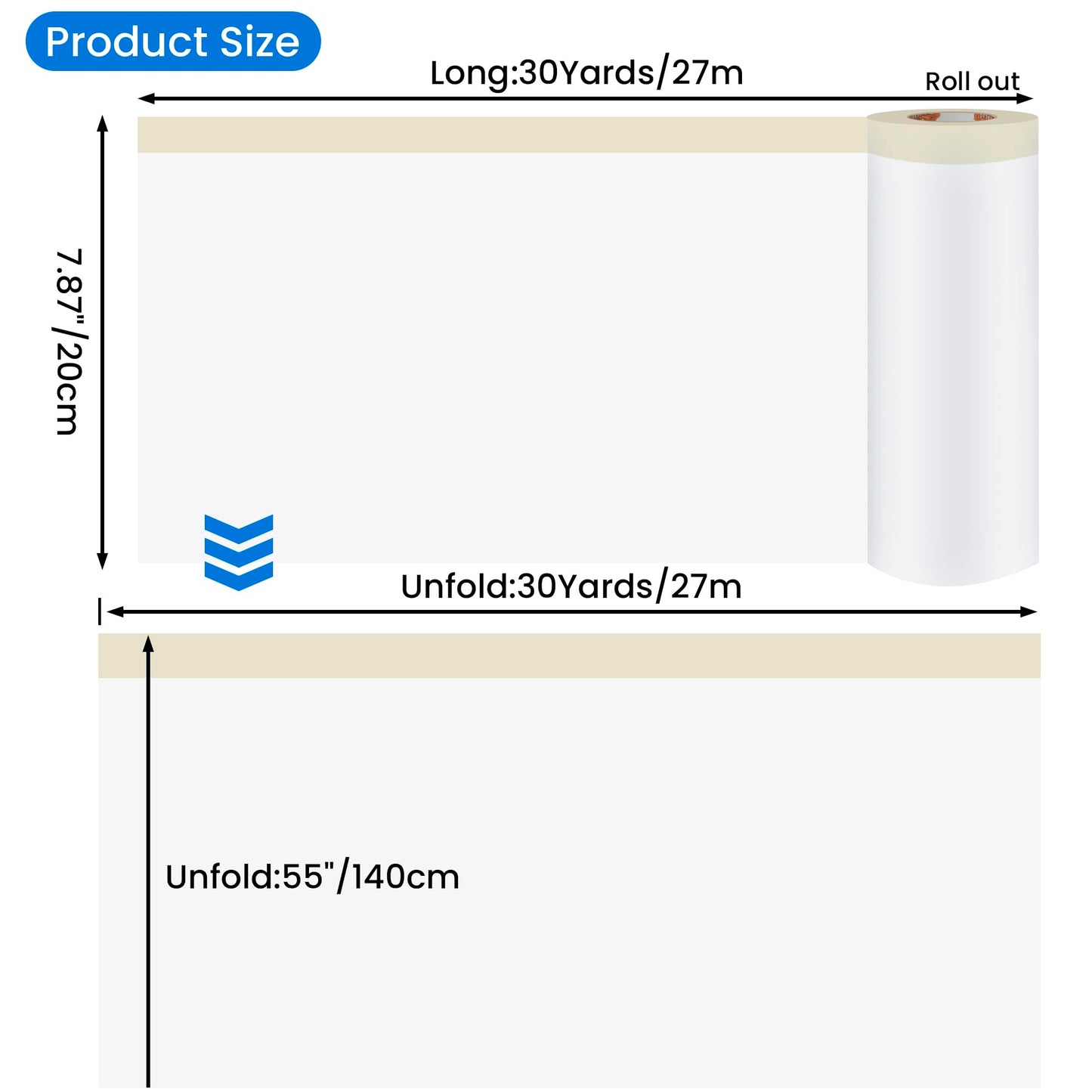 TAPEBEAR Upgrade Pre-Taped Masking Film Extra Thick, High Temp Tape and Drape 55" x 90', Plastic Cover for Automotive, Painting, Plastic Sheeting Masking Tape Film for Auto, Floor, Furniture, 4Rolls