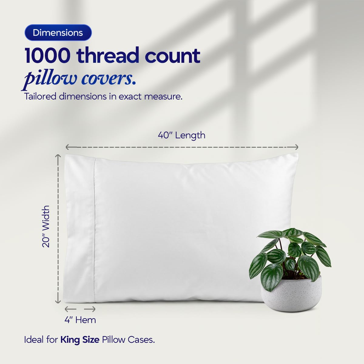 1000 TC Pillowcases Set of 4 100% Egyptian Cotton Pillow Cases with Long Staple Cotton & Sateen Weave, Silky Soft Hotel Like Bed Pillow Covers, Snug Fit (White, 4 Pc King)