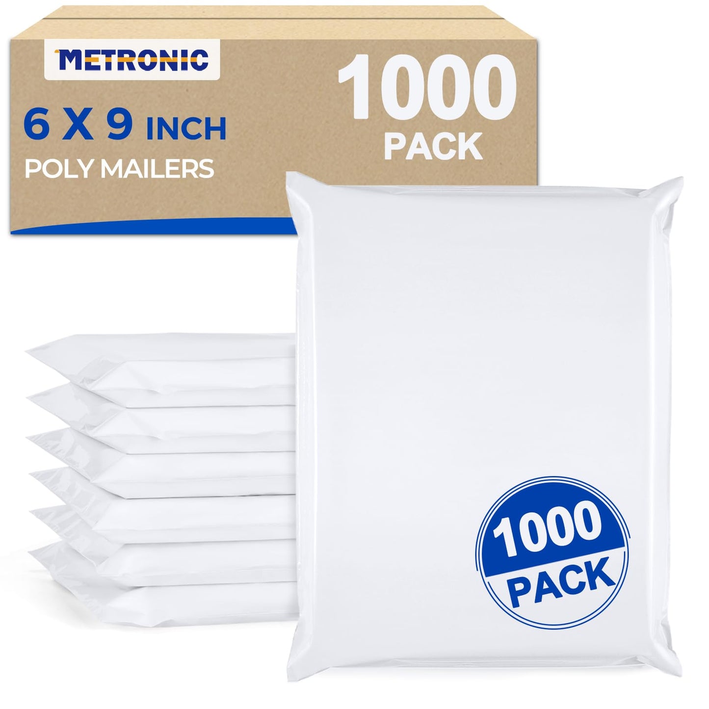 Metronic Poly Mailers 6x9 inch 1000Pcs White Small Shipping Bags for Business, Self-Seal Shipping Envelopes Bulk with Strong Adhesive, Waterproof and Tear-Resistant Plastic Mailing Postal Bags