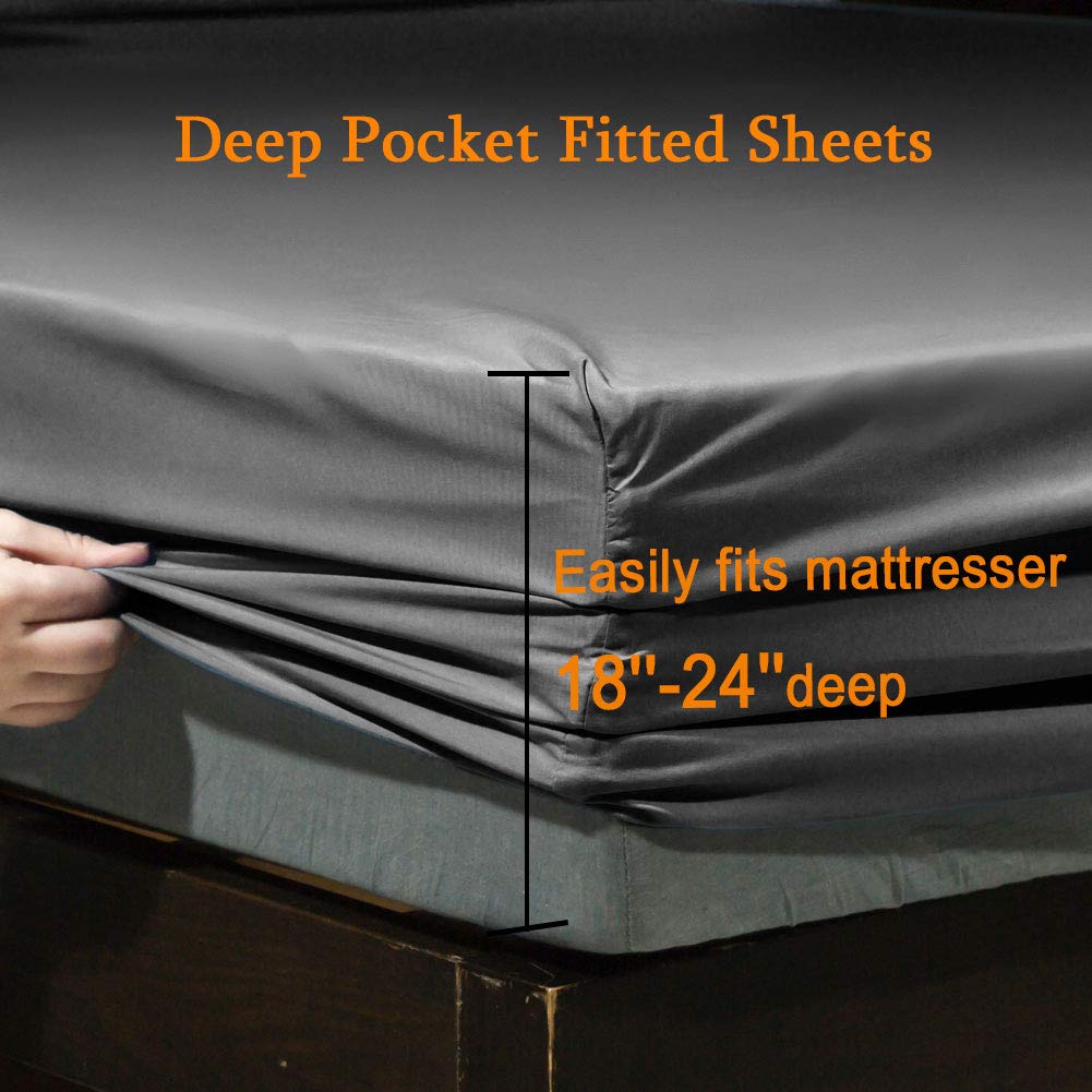 SONORO KATE Bed Sheet Set Super Soft Microfiber 1800 Thread Count Luxury Egyptian Sheets Fit 18-24 Inch Deep Pocket Mattress Wrinkle-6 Piece (Dark Grey, King)