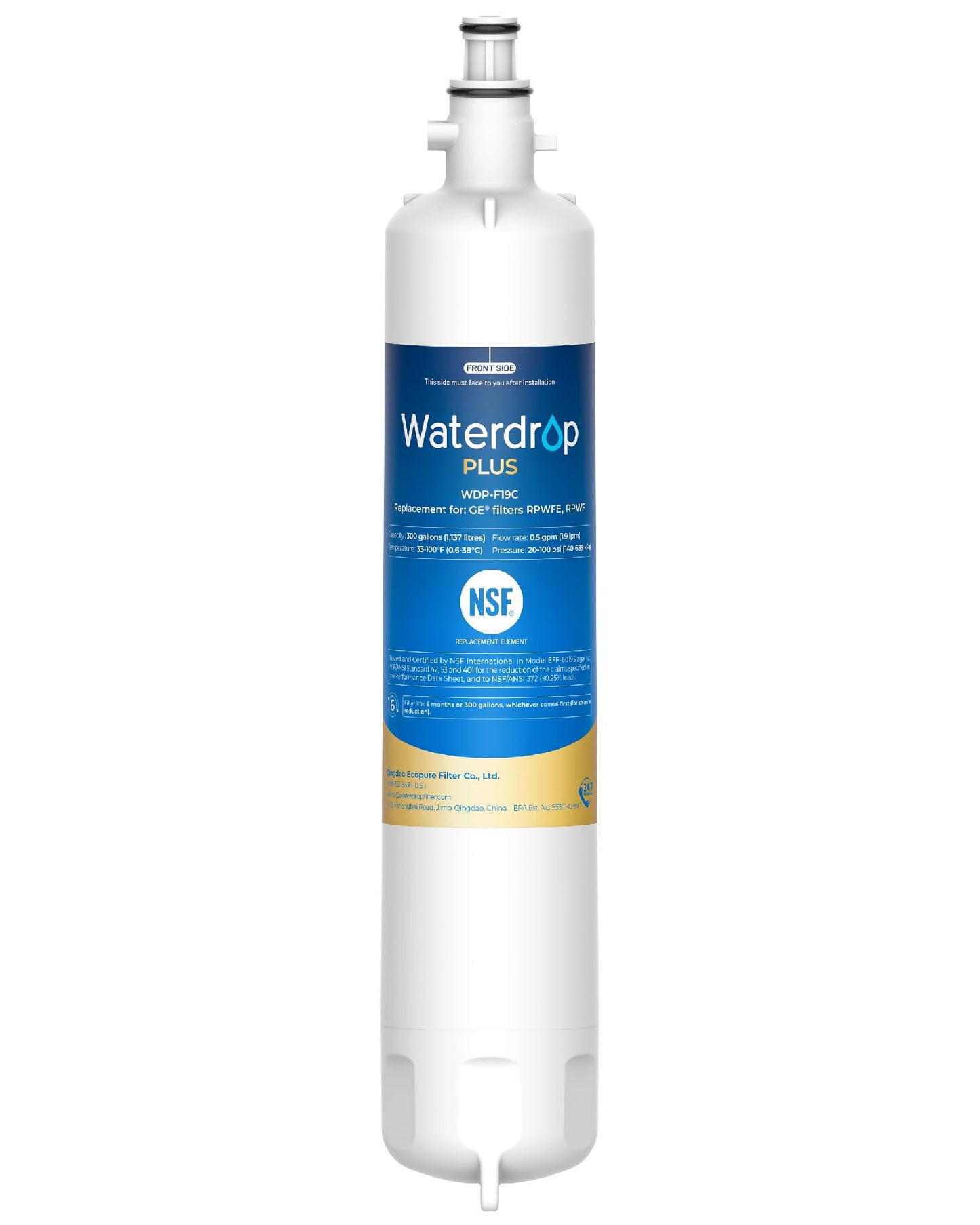 Waterdrop Plus WDP-F19C Replacement for GE® RPWFE®, RPWF (with CHIP) NSF 401 Refrigerator Water Filter, Compatible with GFE28GBLTS, GFE28GSKSS, PFE28KMKES, GFD28GYNFS, GFD28GBLTS, PWE23KYNFS