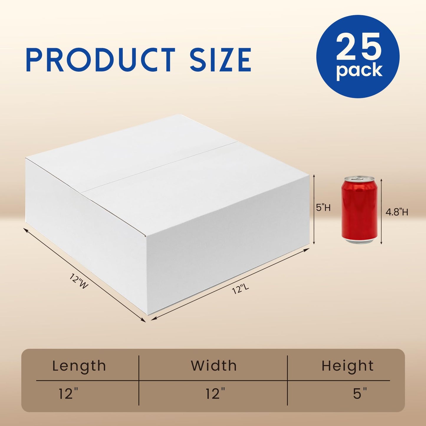 Mefleet 12x12x5" Shipping Boxes 25 Pack - Corrugated Cardboard Square Mailing Box Packaging for Small Business - White Mailer Packing Supplies
