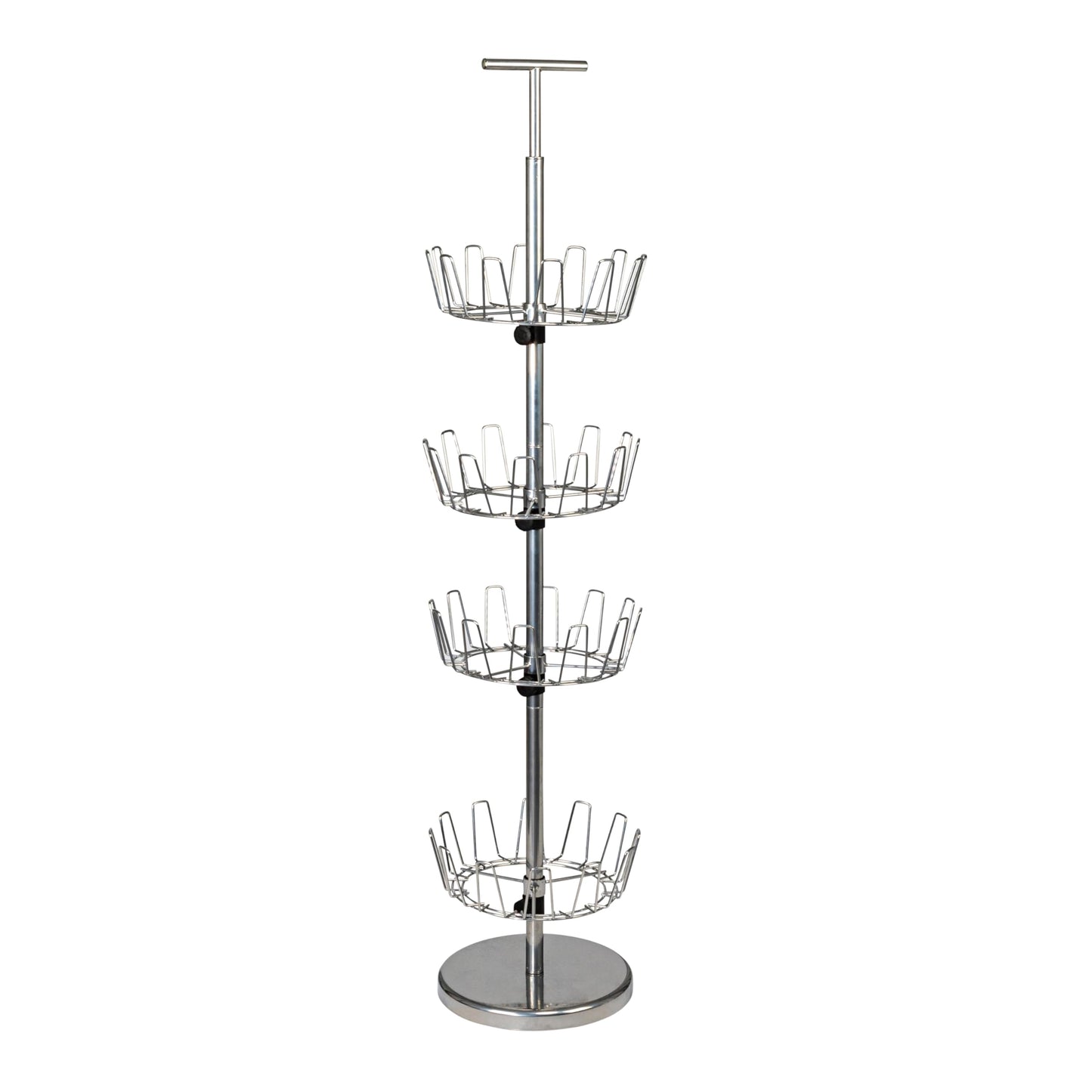 Household Essentials 4-Tier Revolving Shoe Tree, Heavy-Duty Steel with Stabilized Base, Holds 24 Pairs of Shoes, Great for Most Styles, Chromelike Finish