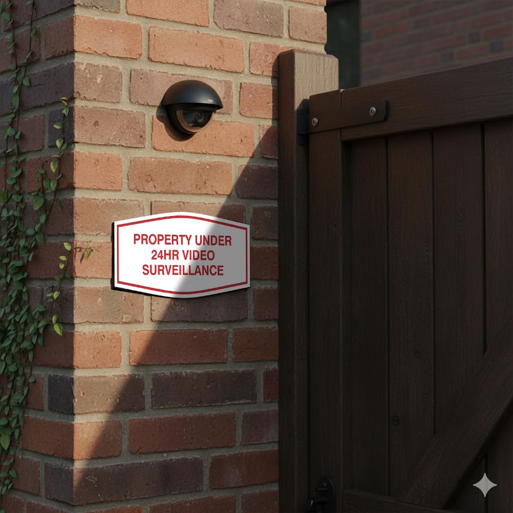 All Quality Fancy Property Under 24Hr Video Surveillance Sign | Property Security Sign with Easy Installation | 24/7 Security Monitoring (Black/Gold) - Small 5 Pack