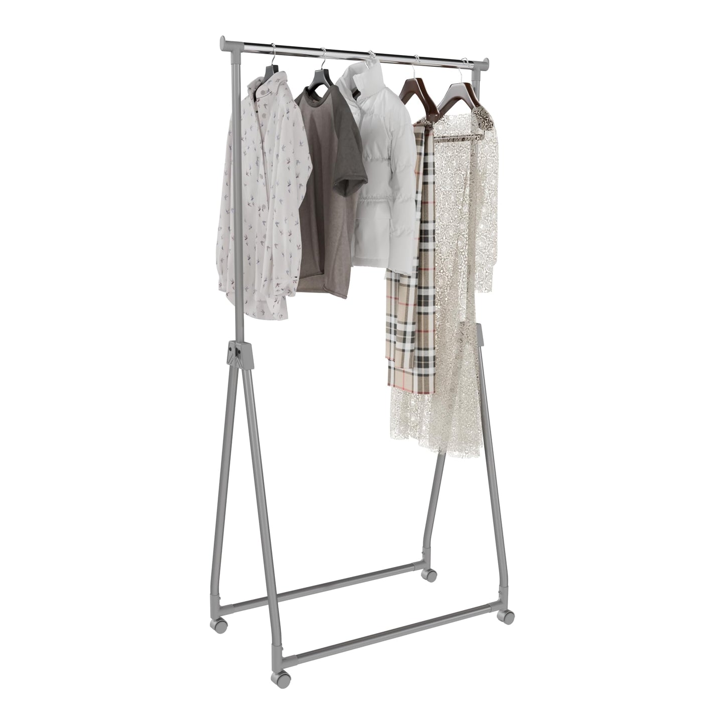 Whitmor Foldable Garment Rack - Rolling Clothes Rack - Adjustable Height Garment Rack, Heavy Duty Foldable Clothes Rack with Adjustable Hanging Rod for Home Office- Dark Grey