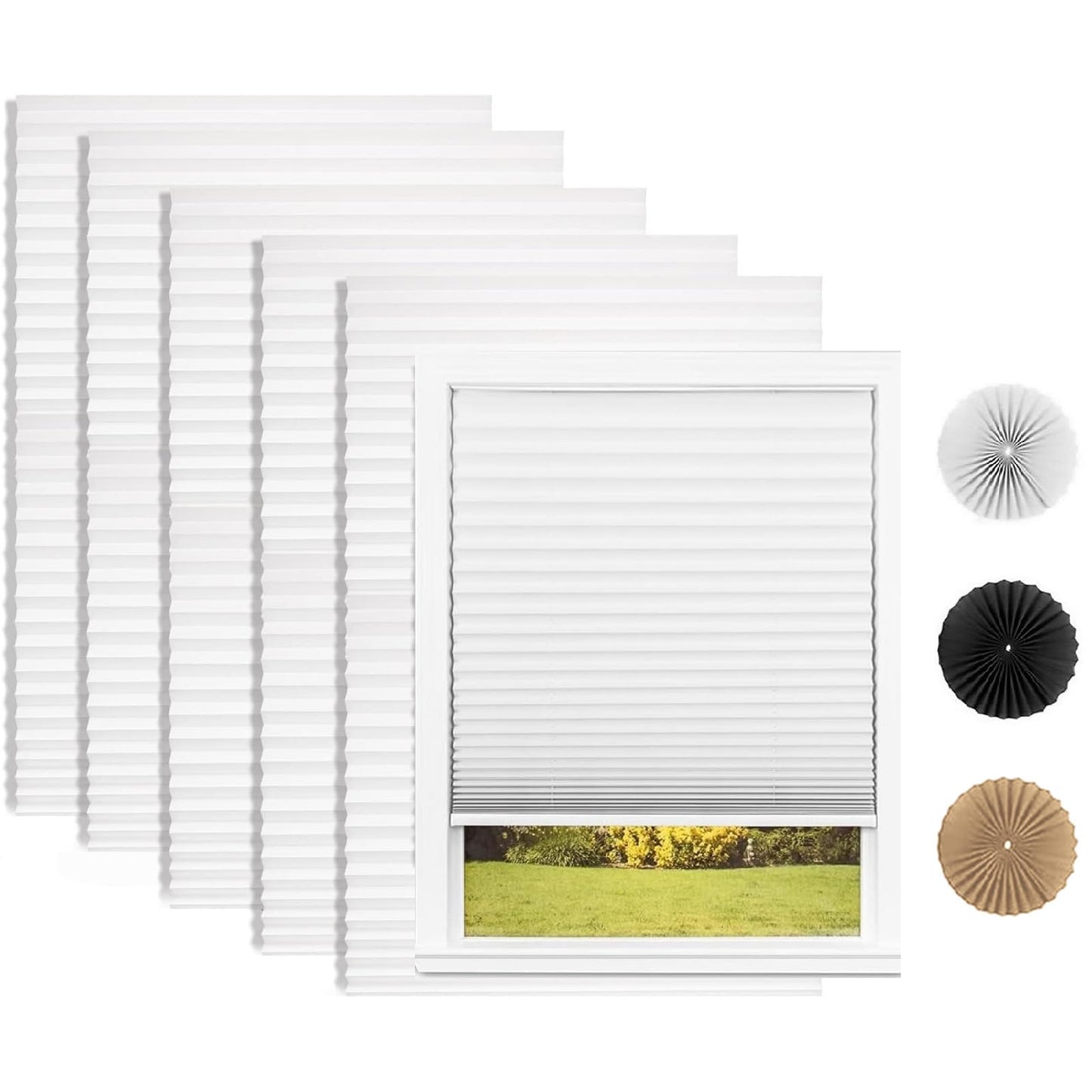 Changshade 6 Pack Temporary Shades, Pleated Paper Blinds for Indoor Windows Cut to Size Adhesive Paper Shades No Tools No Drilling for Office, Bedroom, Living Room,36" W x 72" H,White